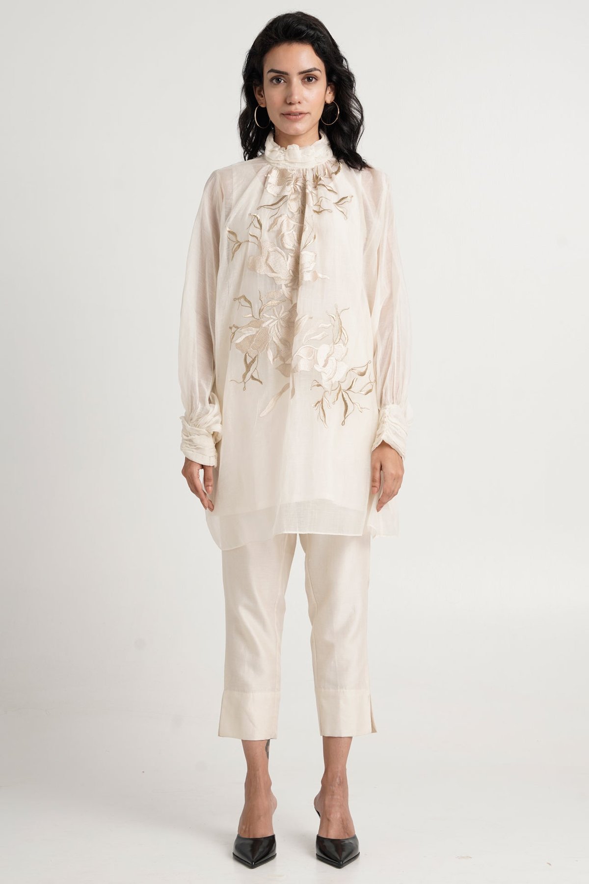 Ivory Embroidered Tunic and Tapered Pants Co-ord Set
