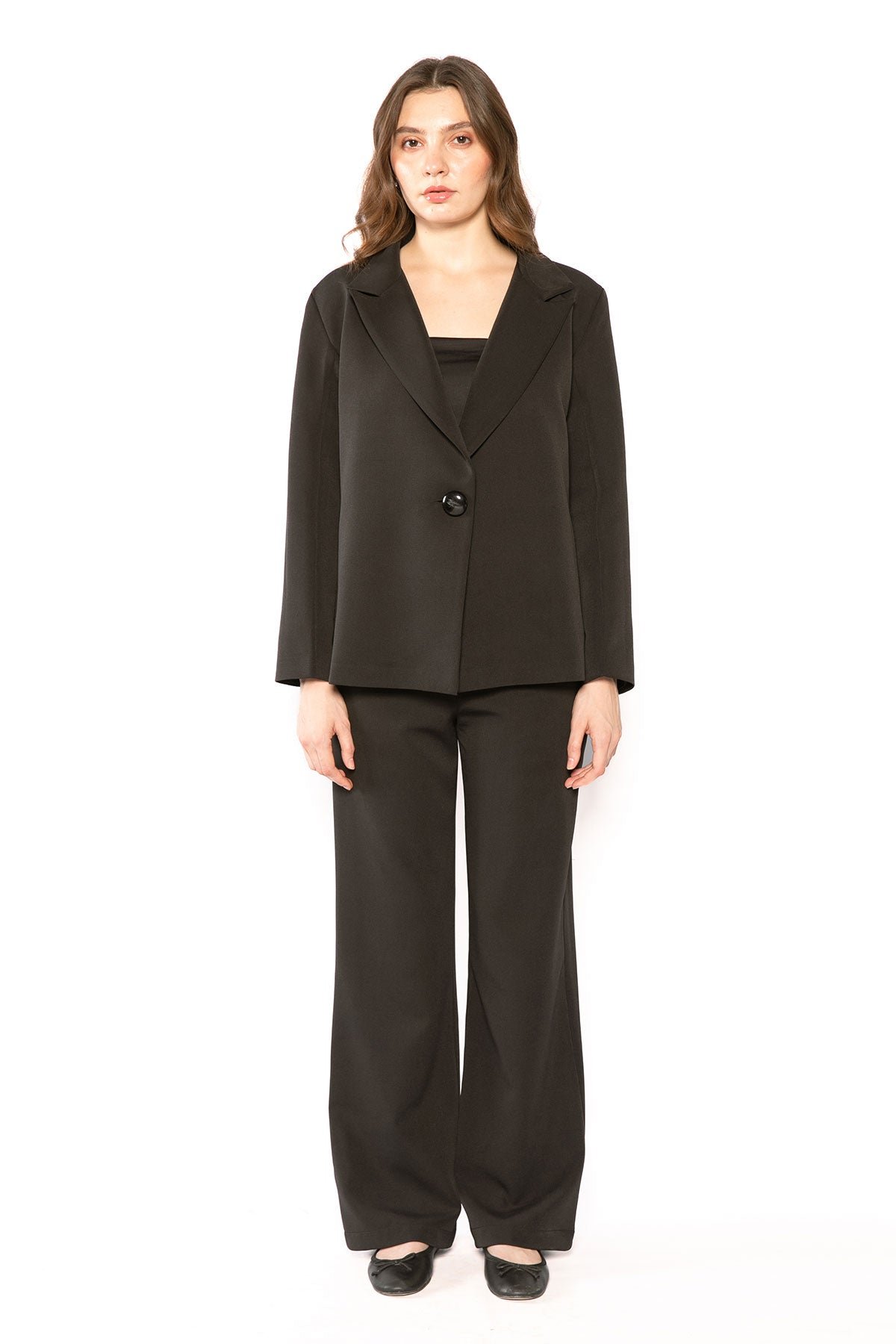 Black Mid-Rise Straight-Leg Trousers with Side Zip