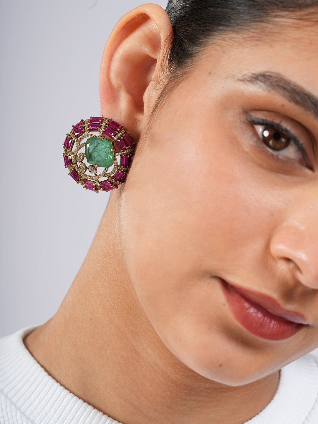 Emerald Statement Stud Earrings