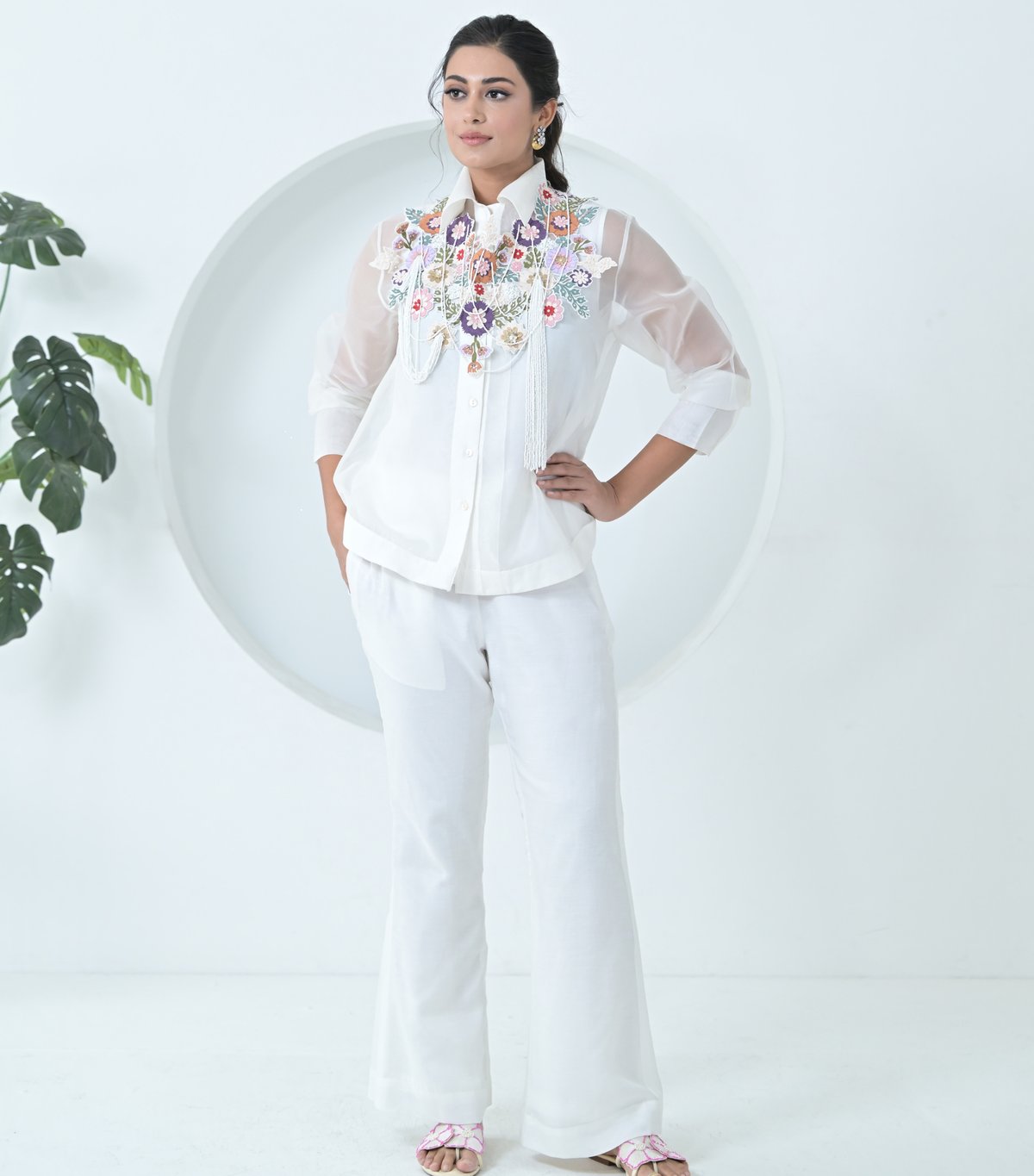 Phool-Patti Beaded Tassels Detachable Neckpiece Shirt Coord Set