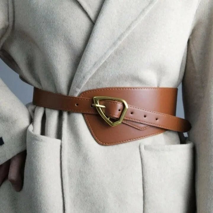 Solver Tan Women Belt with Golden Buckle