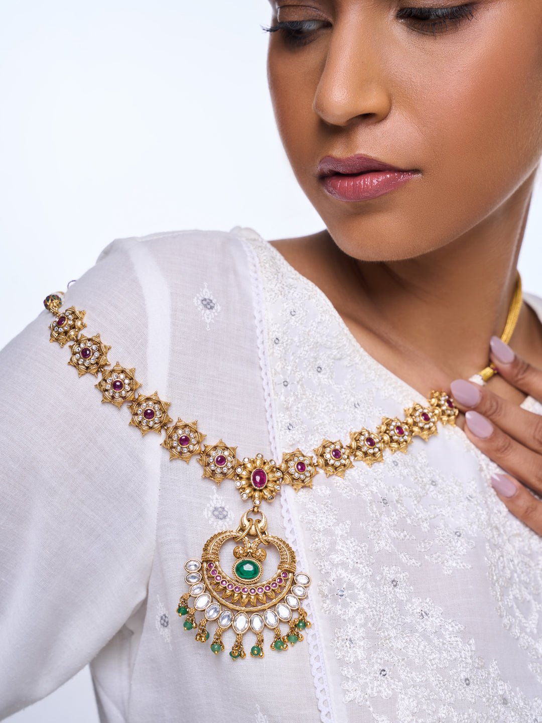 Designer Pendant Necklace Set with Kundan Stones
