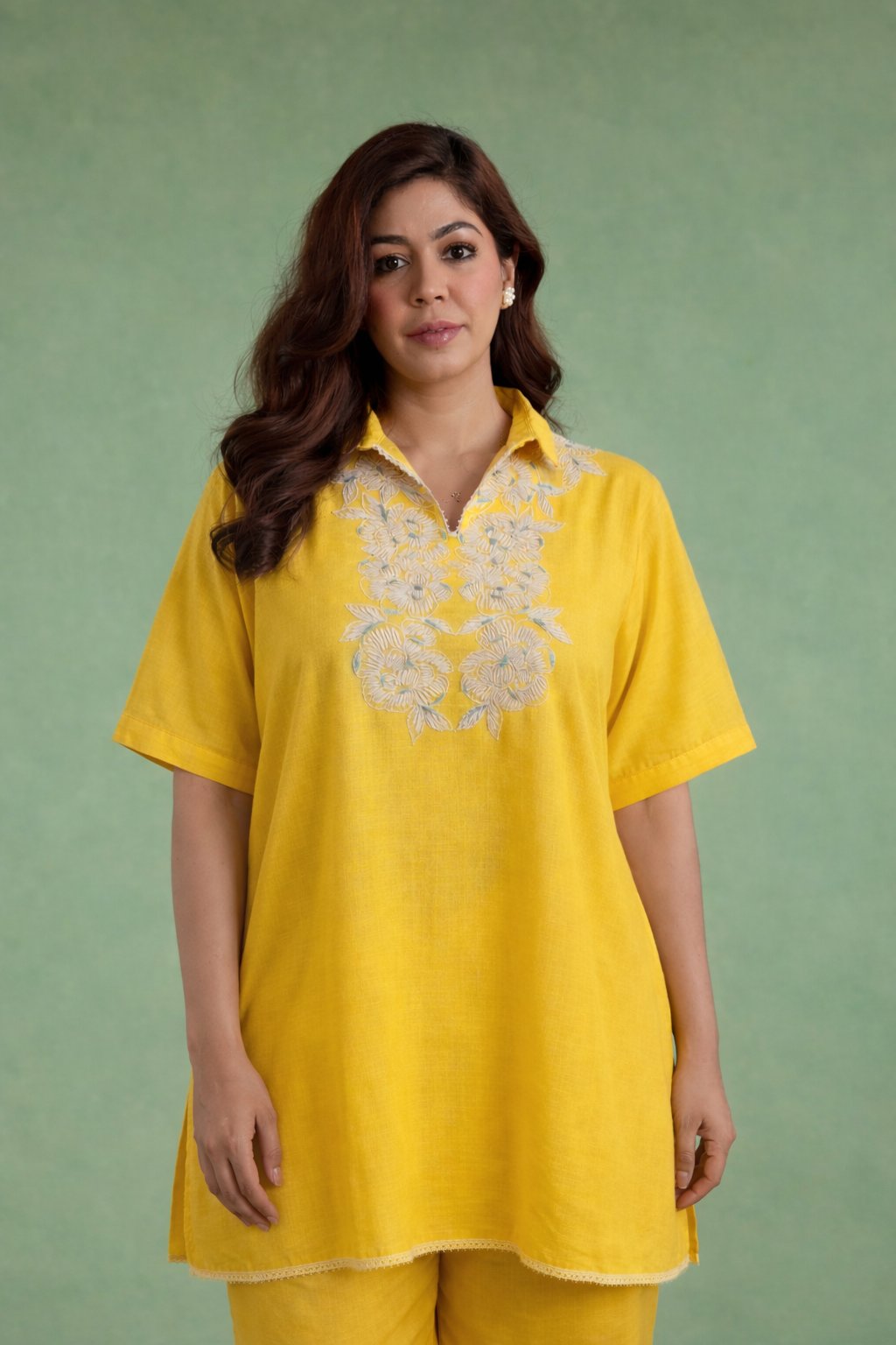 Yellow Rose Dori Handloom Linen Top