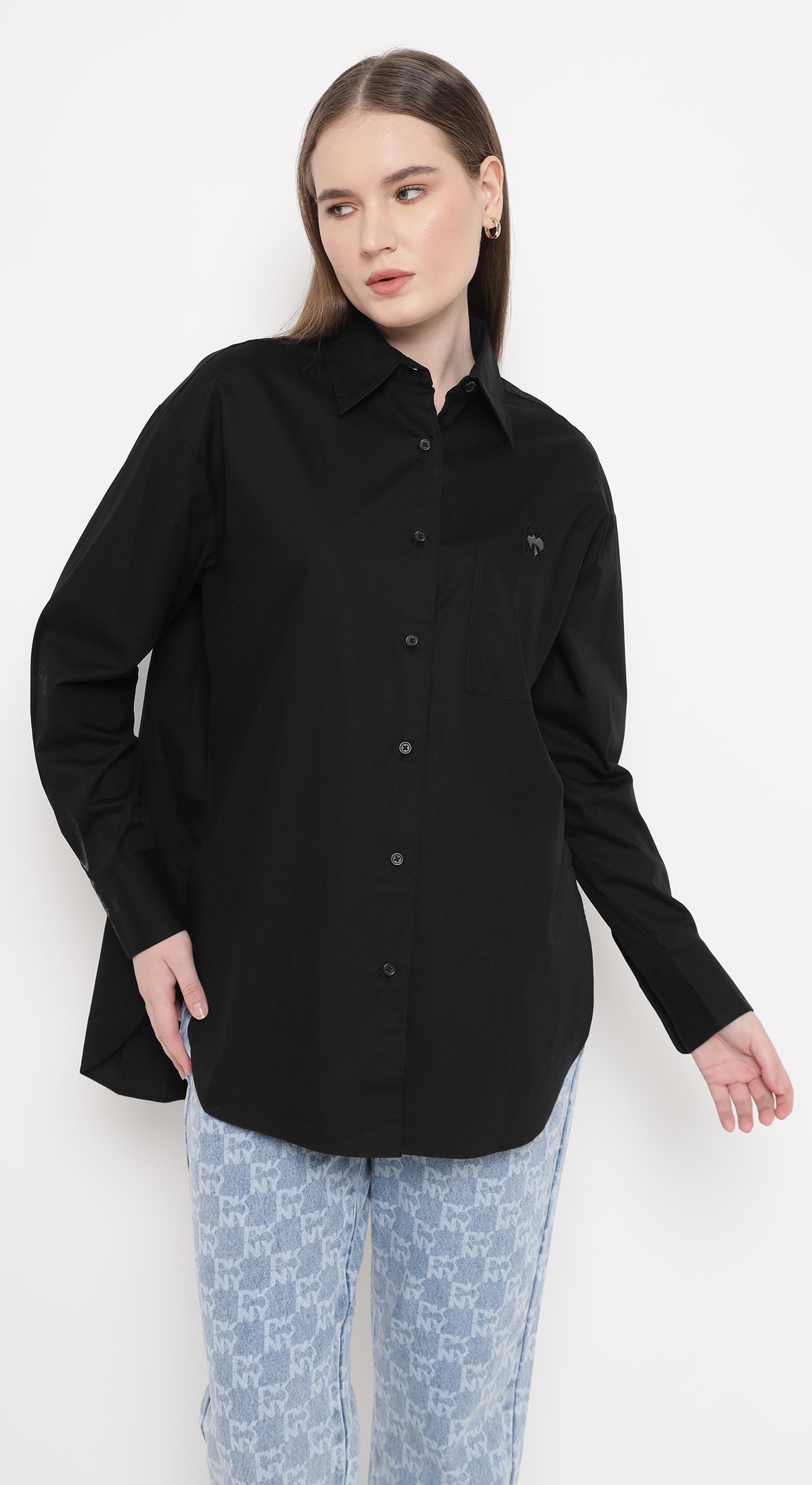 Black Oversized Button-Down Cotton Shirt