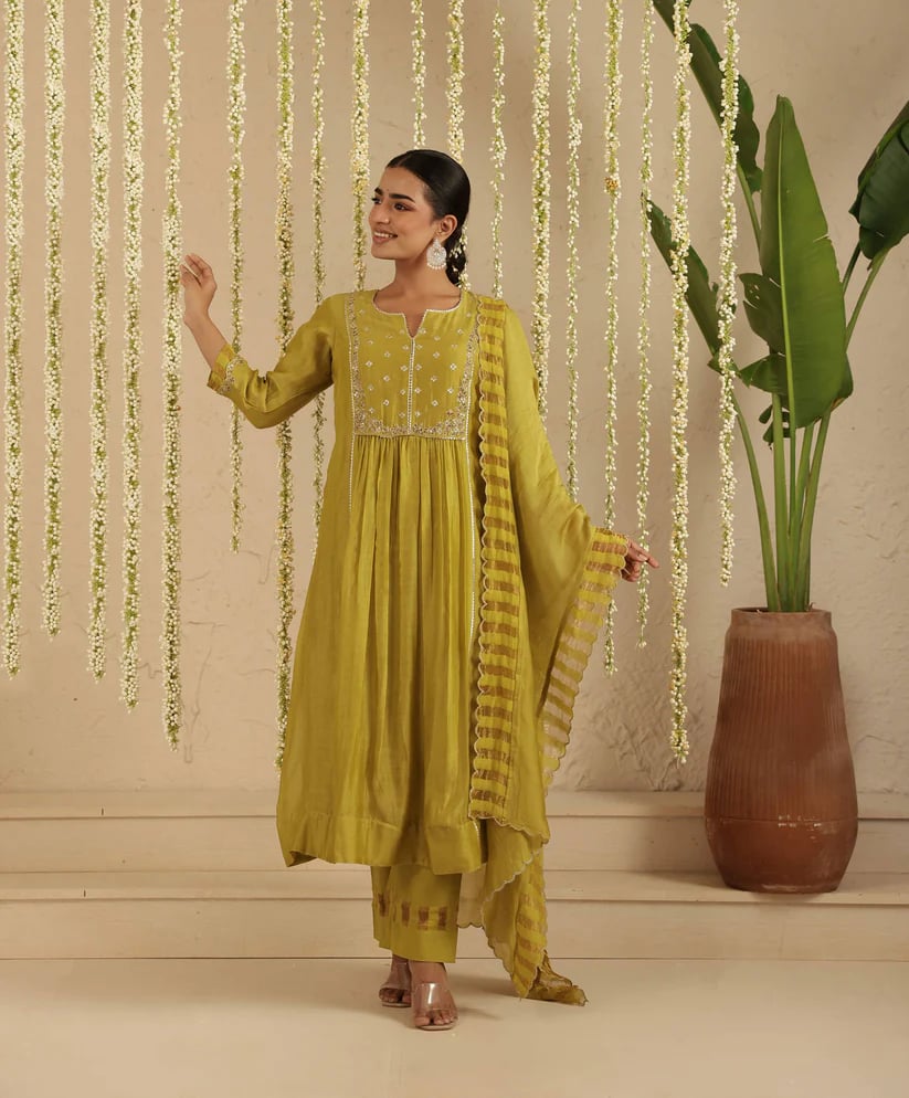 Mehendi Green Zardozi Set with Dupatta