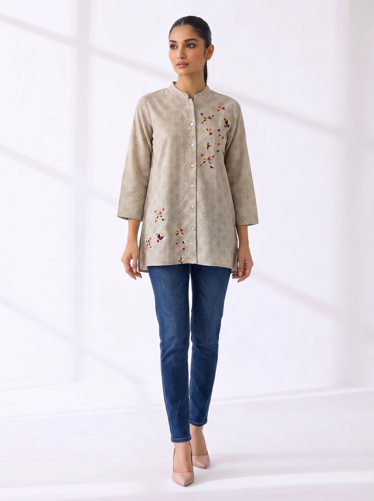 Beige Printed Shirt