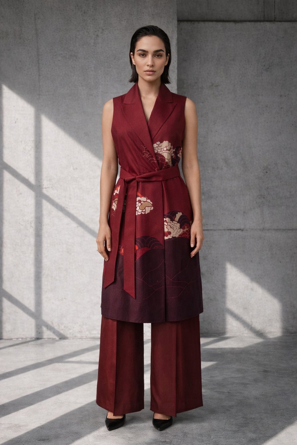 Mizu Maroon Blazer Set
