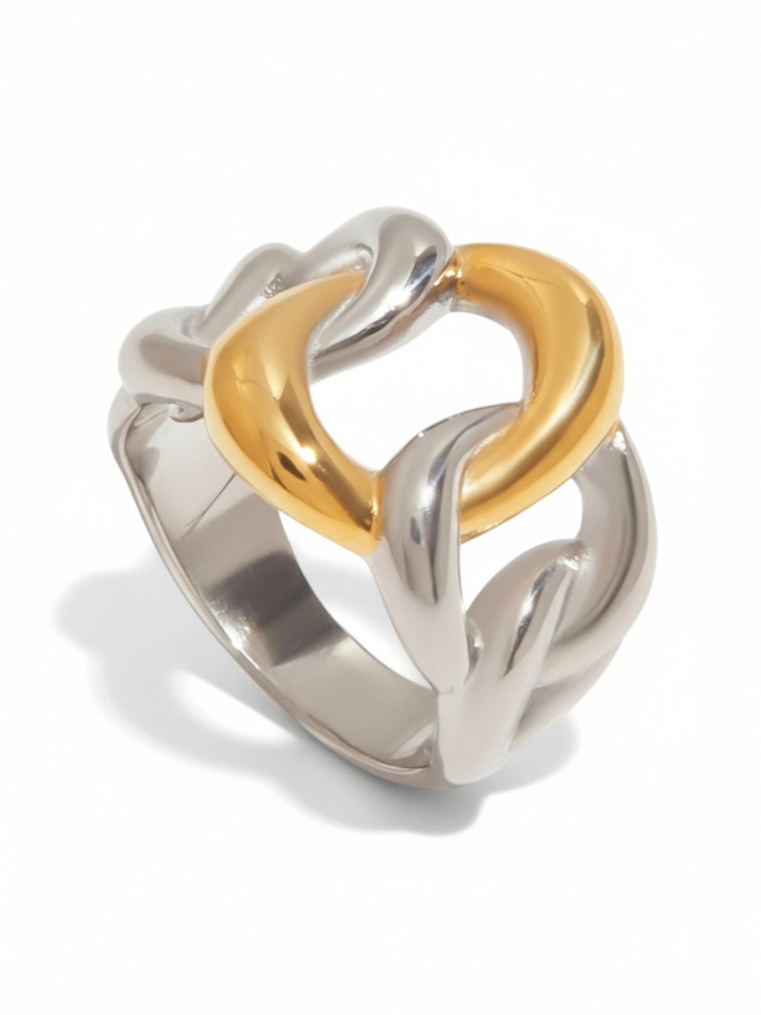 Gold and Silver Combination Twisted Hollow Ring