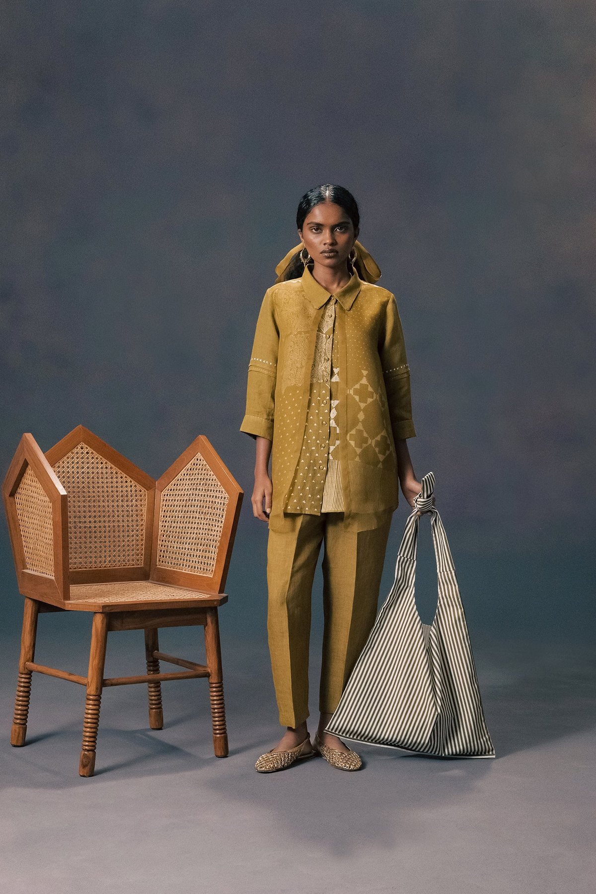 Print Shirt In Linen & Organza With Straight Pant