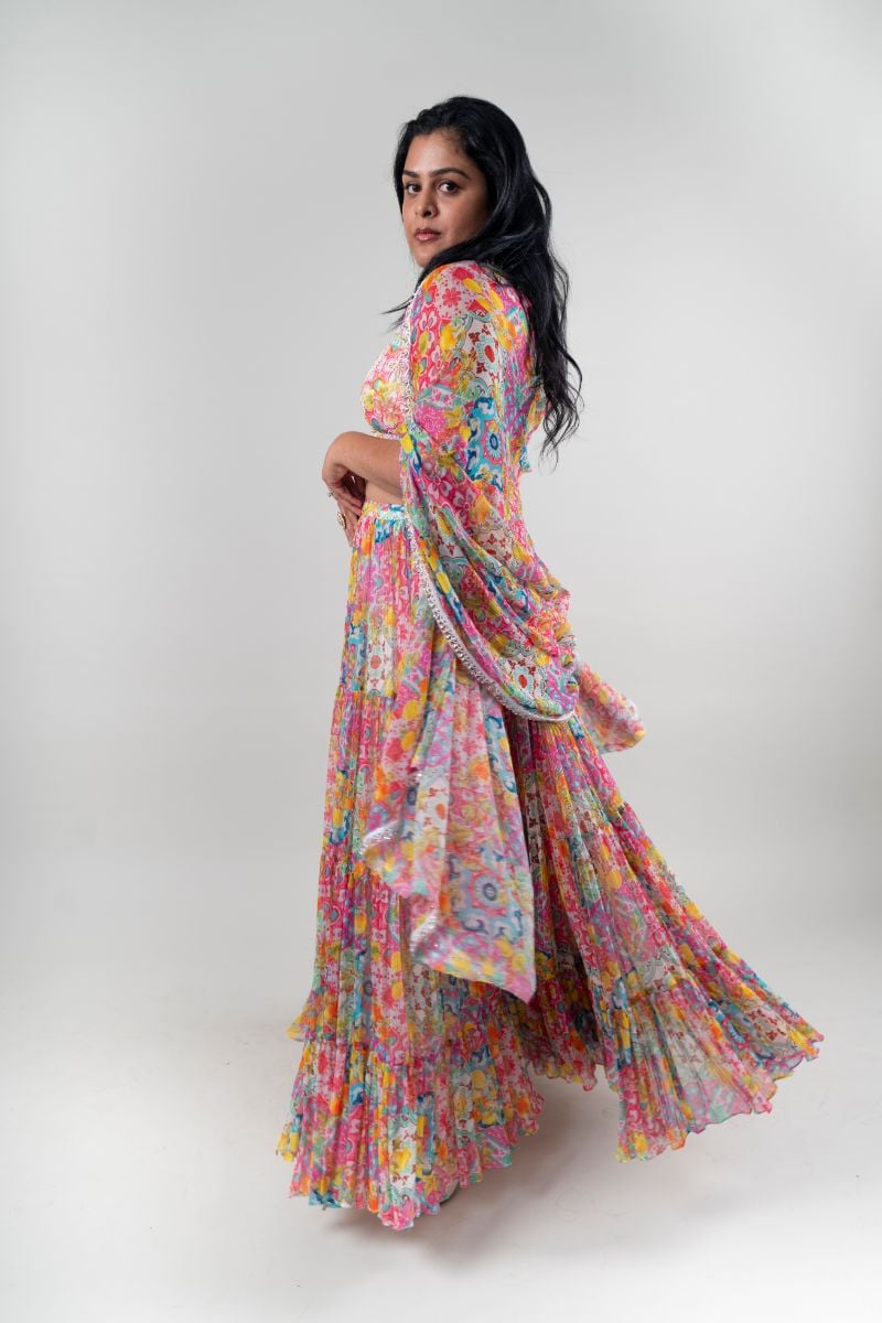 Lemon Burst Tiered Lehenga