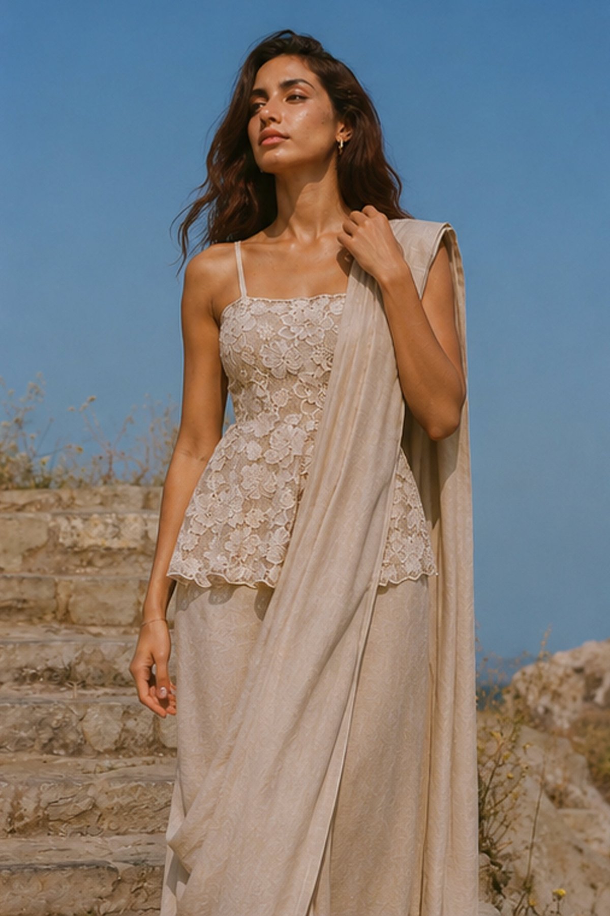 Embroidered Lace Peplum Top