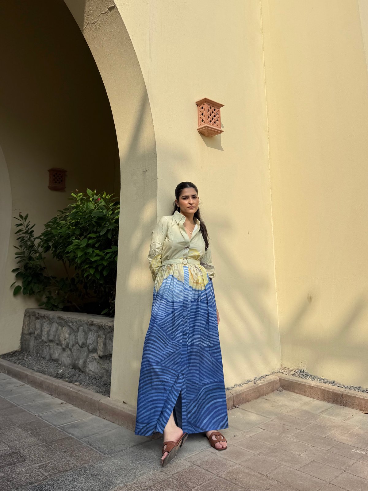 Multicolor Abstract Printed Cotton Maxi Shirt Dress