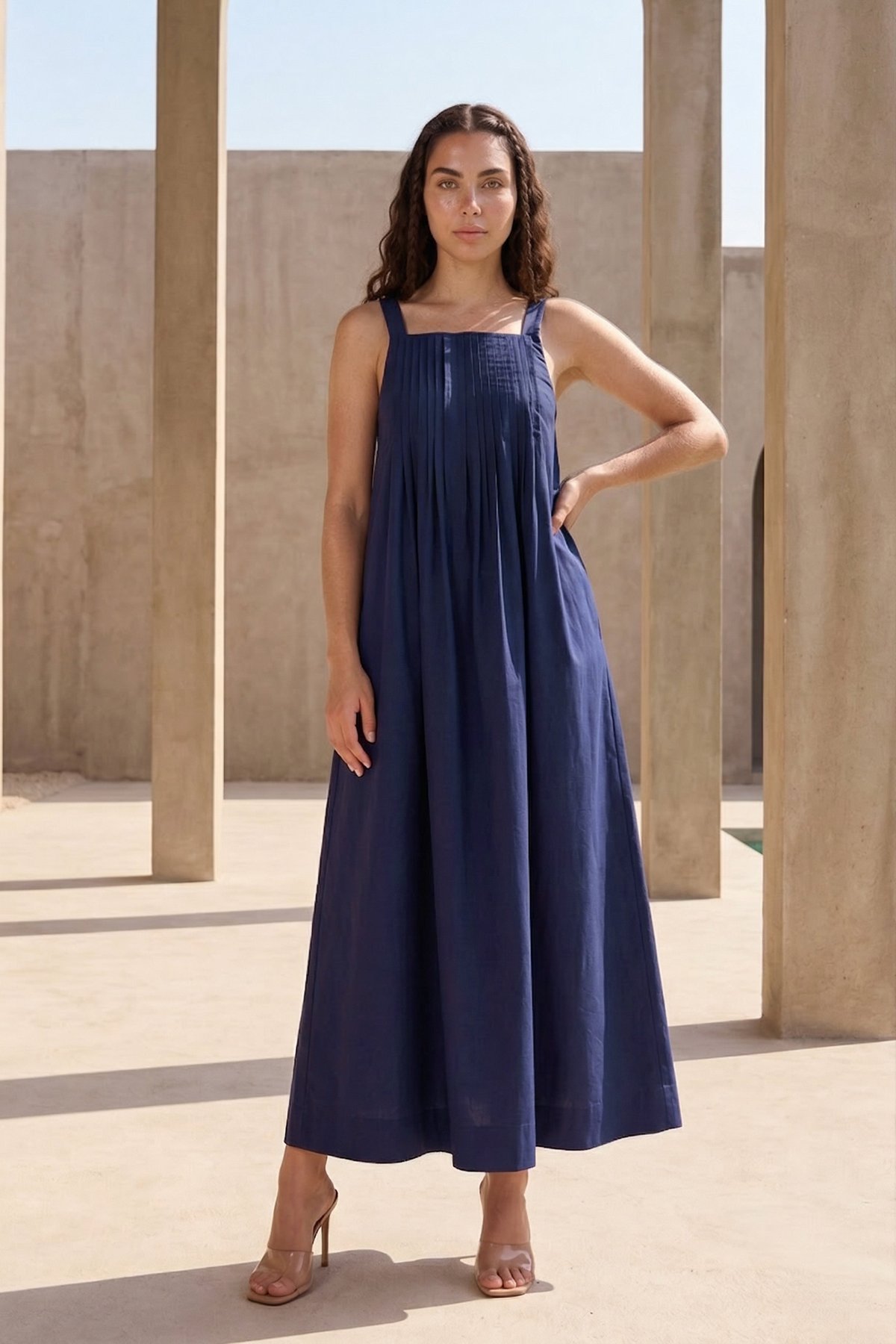 Navy Poplin Midi