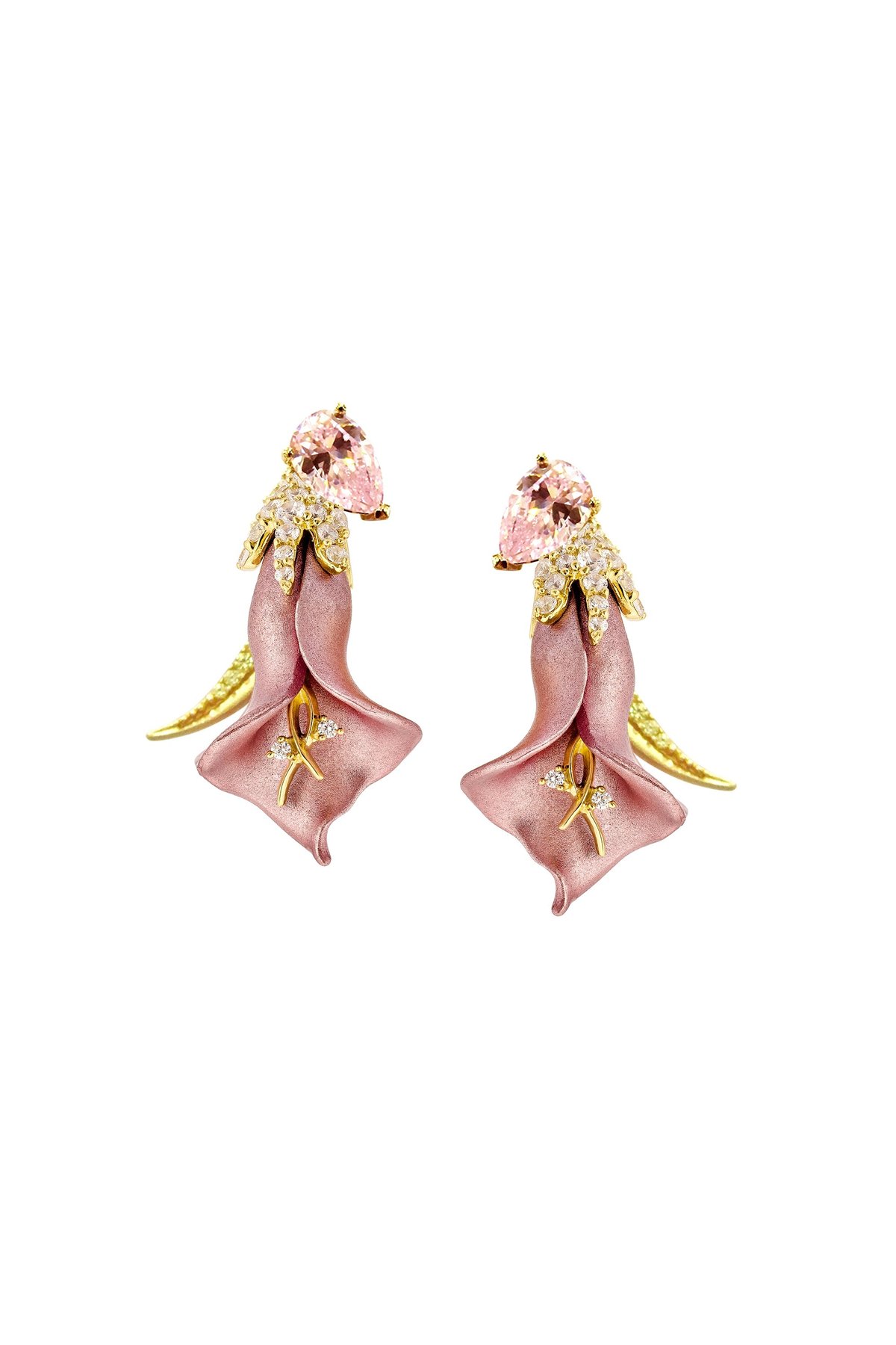 Pink Lily Bloom Drop Earrings