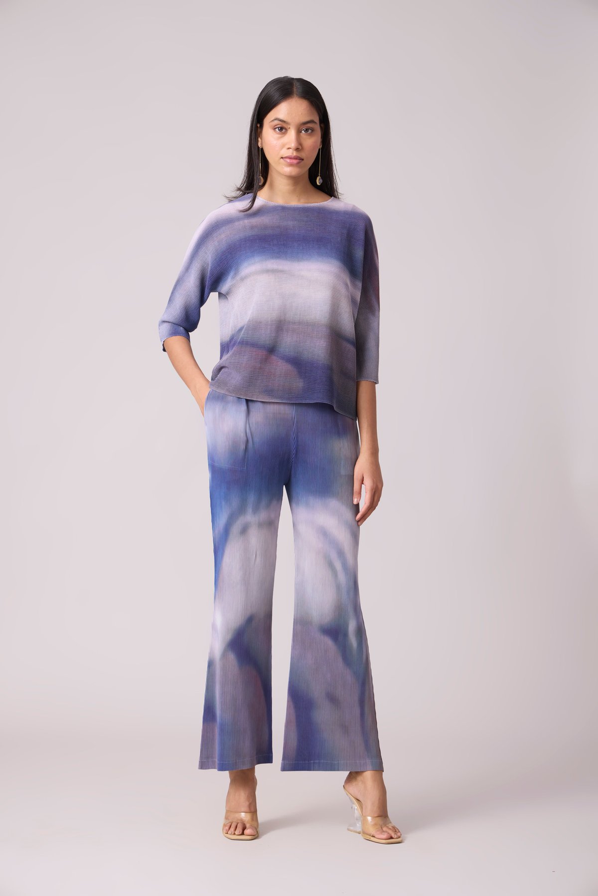 Purple and Grey Marble Print Pleated Co-ord Set