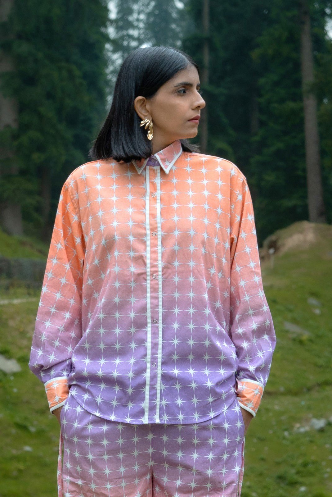 Ombre Star Print Relaxed-Fit Button-Down Shirt