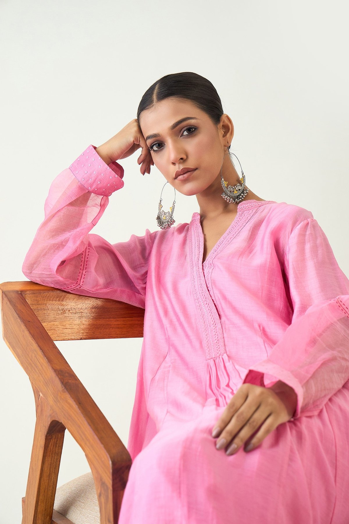 Urvi: Side Gather Kurta set - Candy Pink