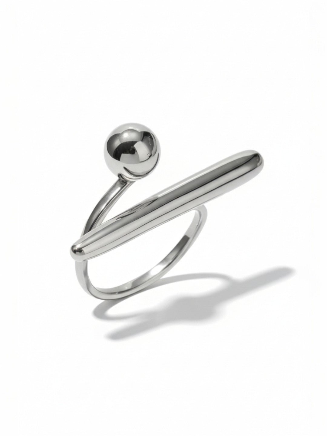 Silver T Shaped Ball Open Ring