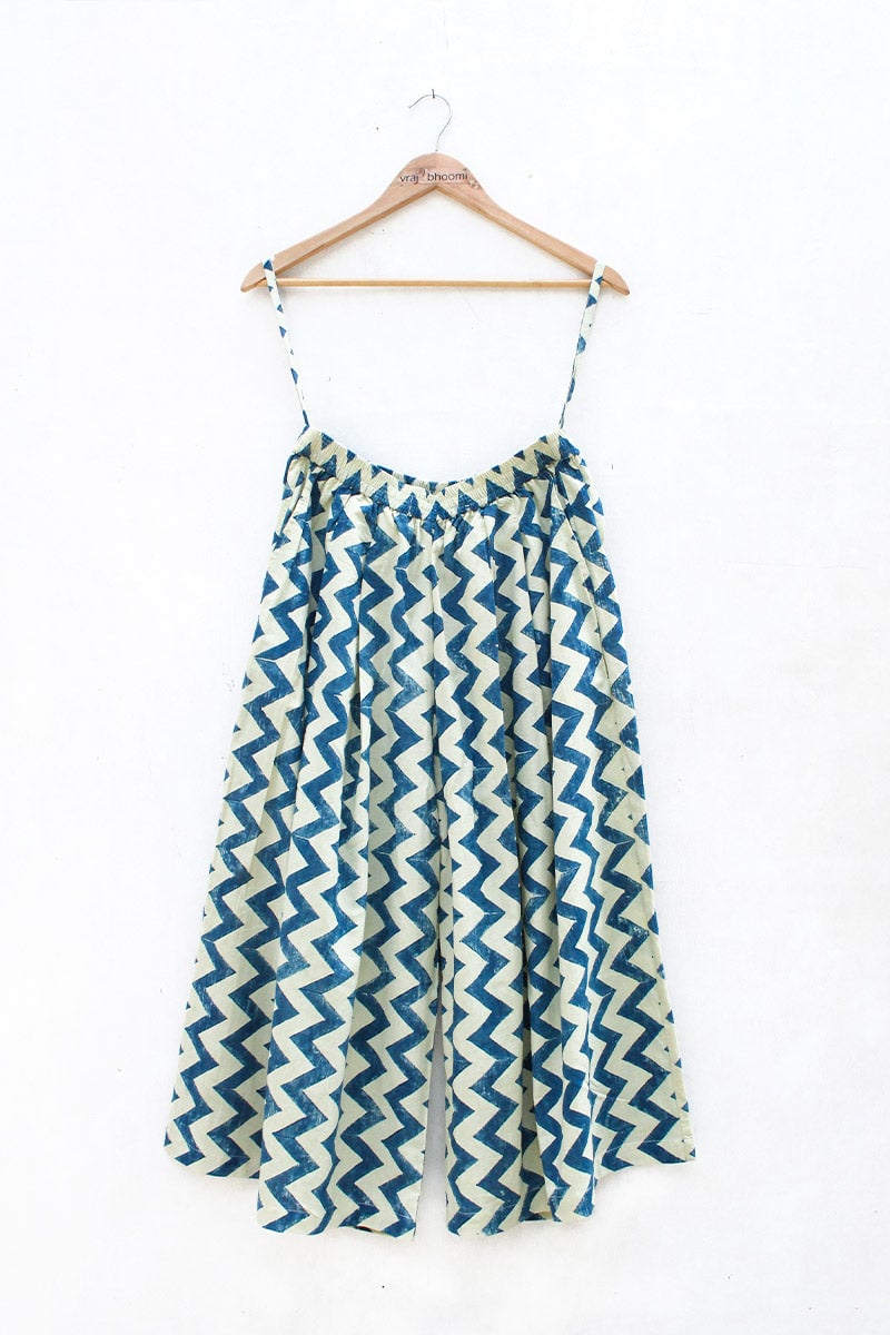 Indigo/White Chevron Print Cotton Culottes with Pockets