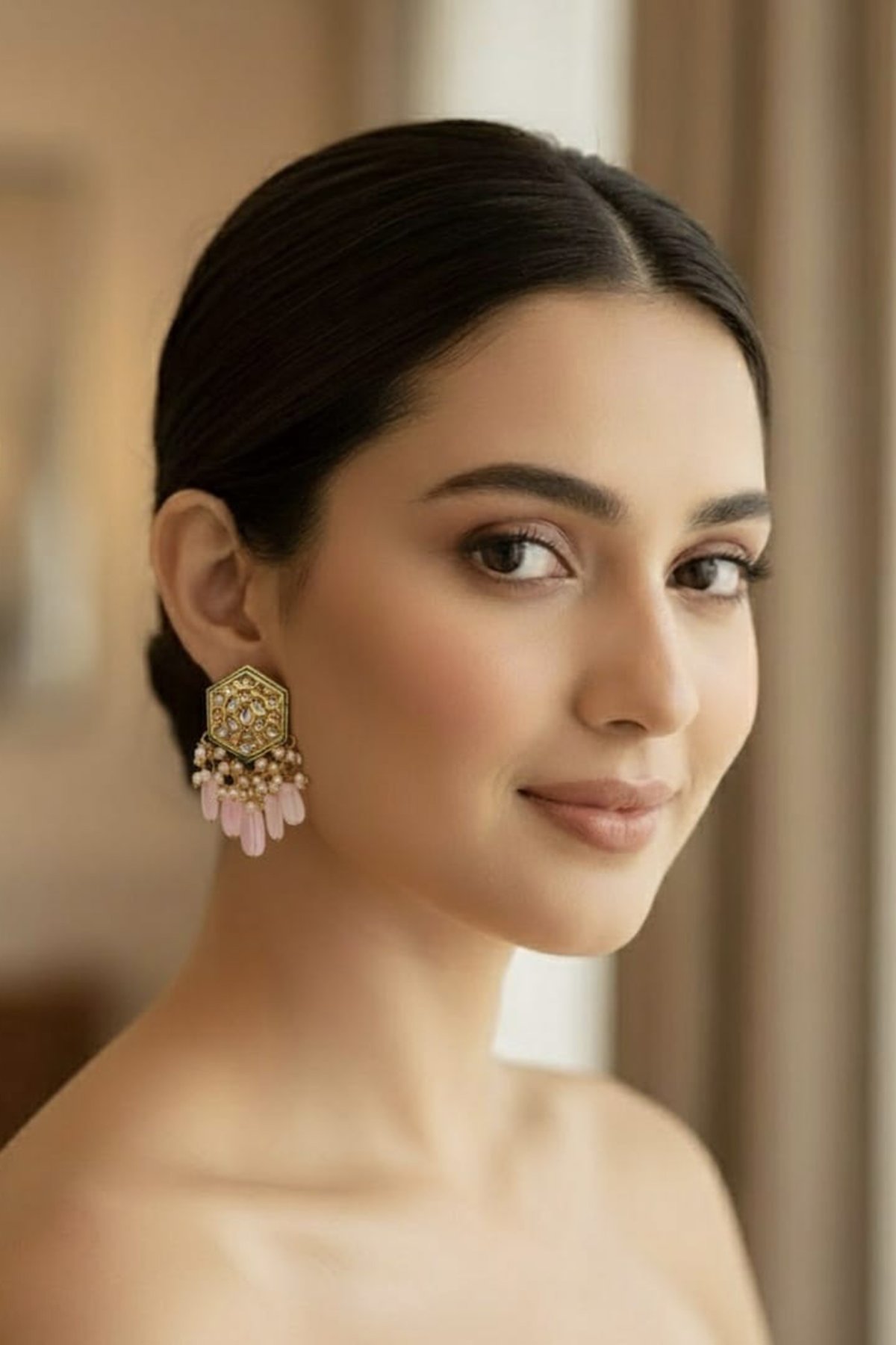 Kundan & Rose Quartz Stud Earring