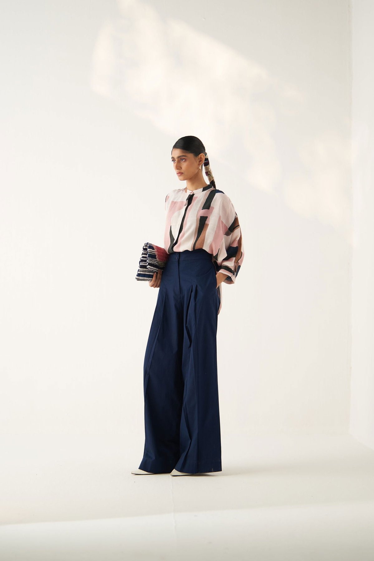 Abstract Print Shirt and Navy Wide-Leg Co-ord Set