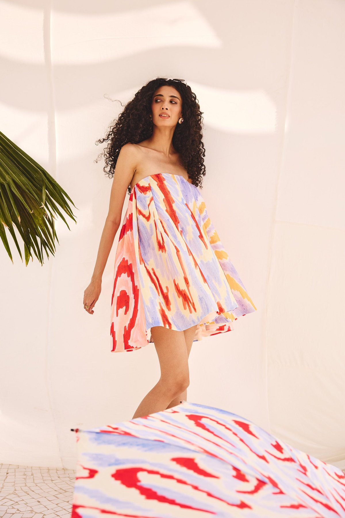 Strapless Multicolor Printed A-Line Mini Dress