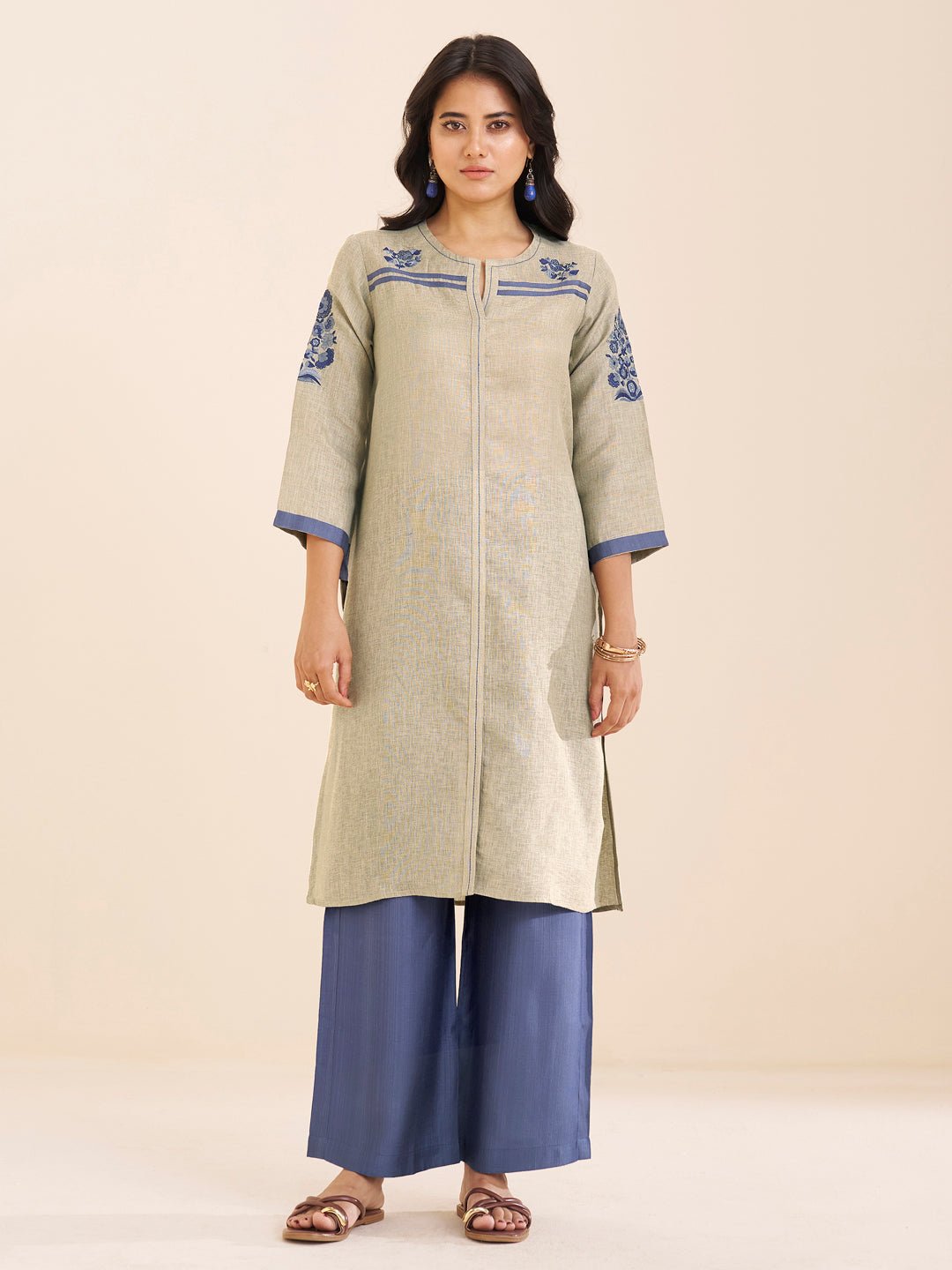 Women Beige Viscose Blend Kurta Set with Subtle