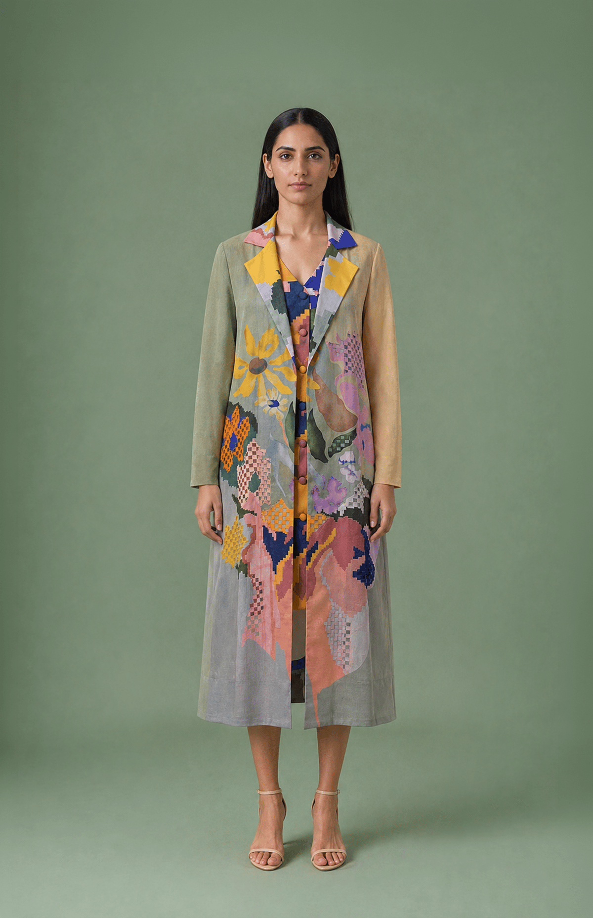 Ikat Cutwork Long Jacket & Dress Set