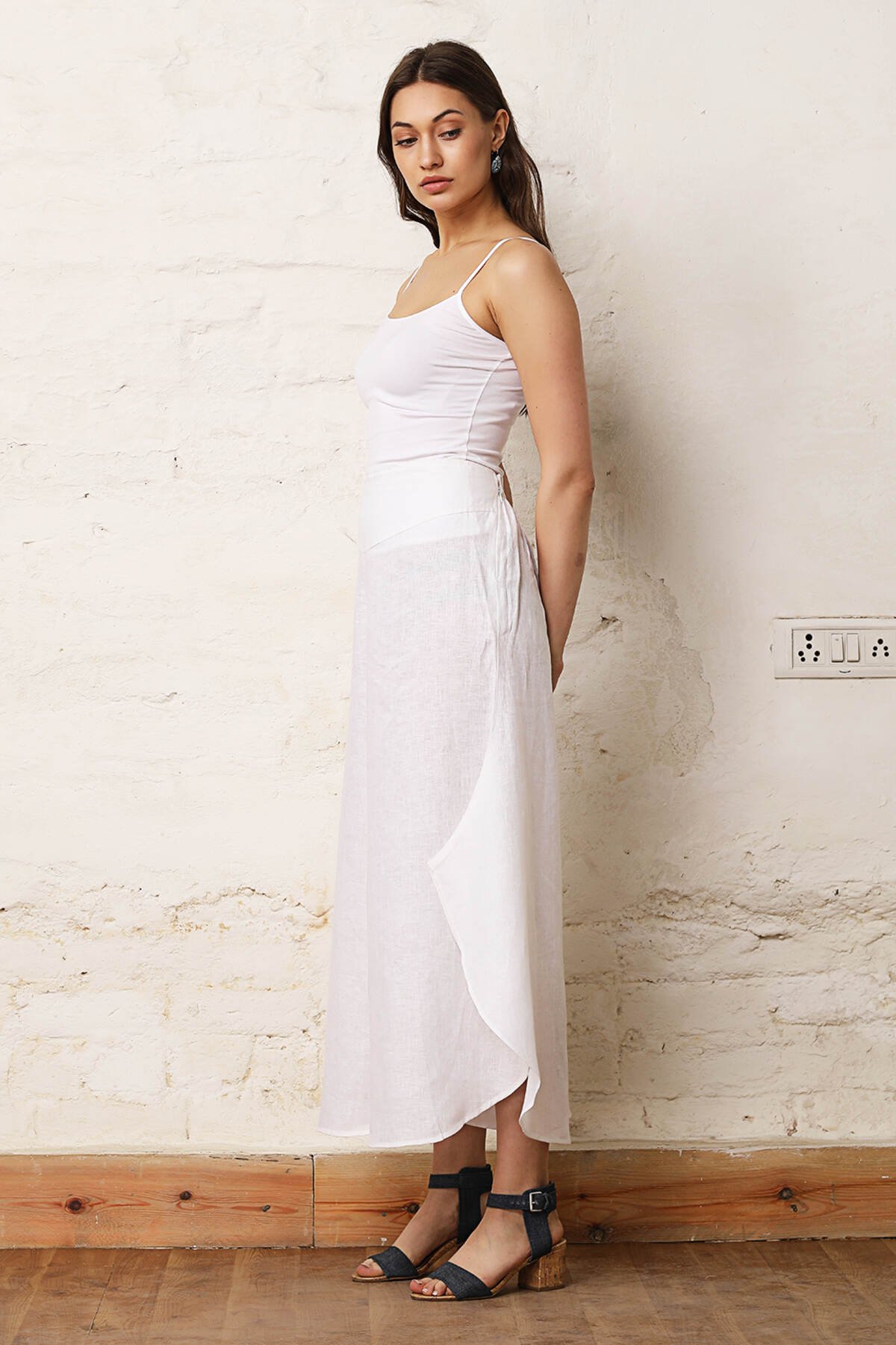 White Linen High-Rise Palazzo Trousers