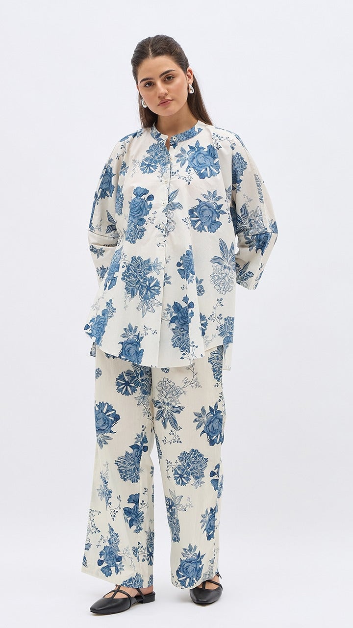 Blue Flower Lime Jaal Namah Tunic