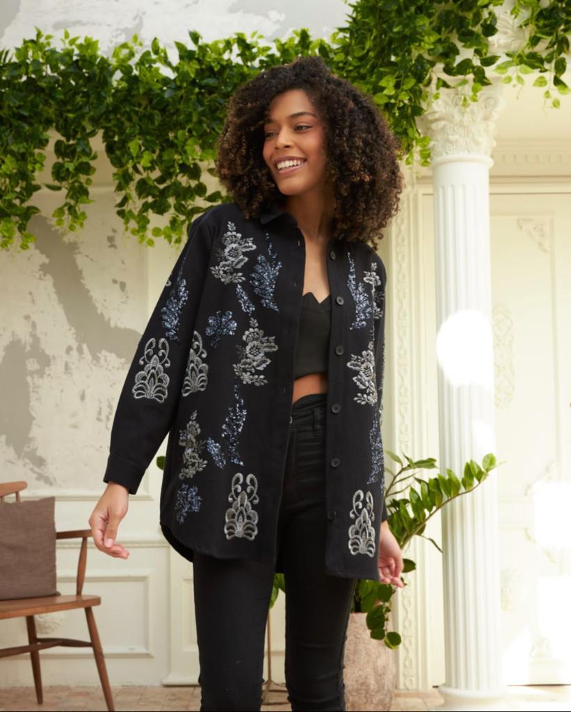 Silver Sequin Black Shirt