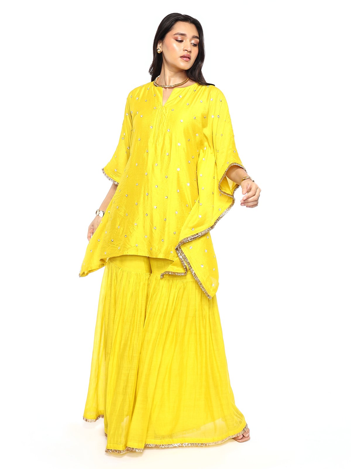 Mustard Short Kaftan And Garara Set
