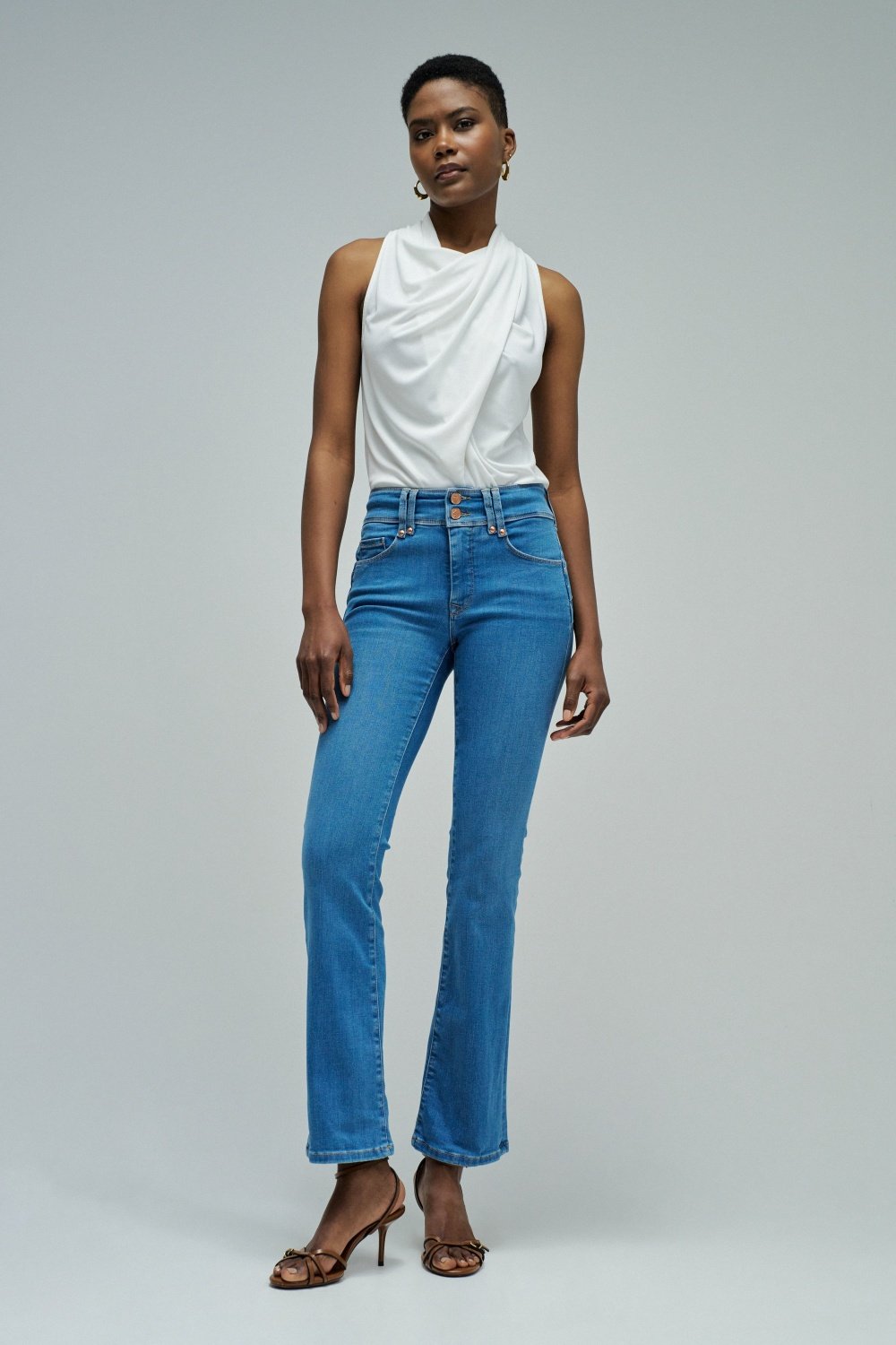 Medium Wash High-Rise Flared Jeans