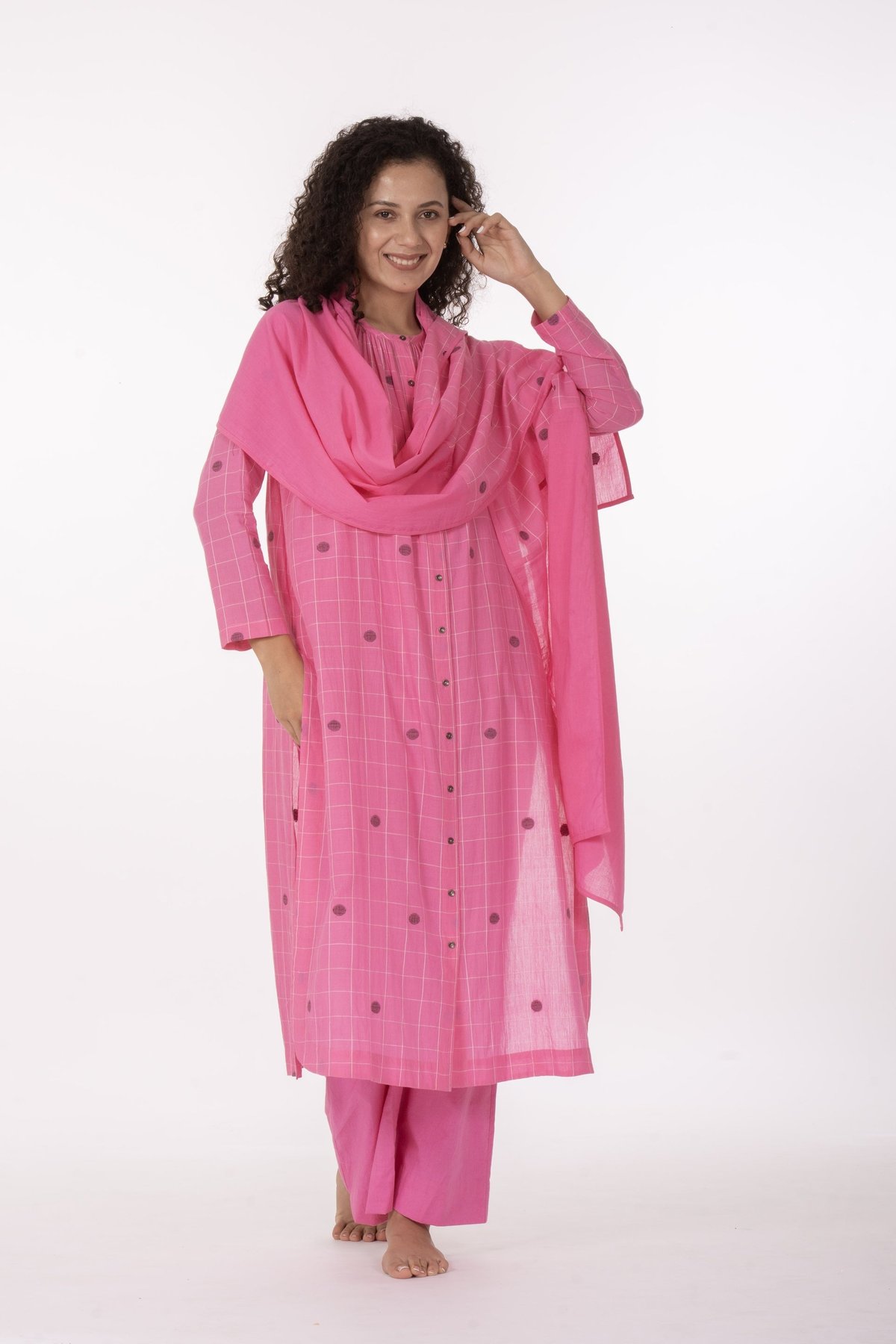 Rosé Check Midi Dress Co-ord