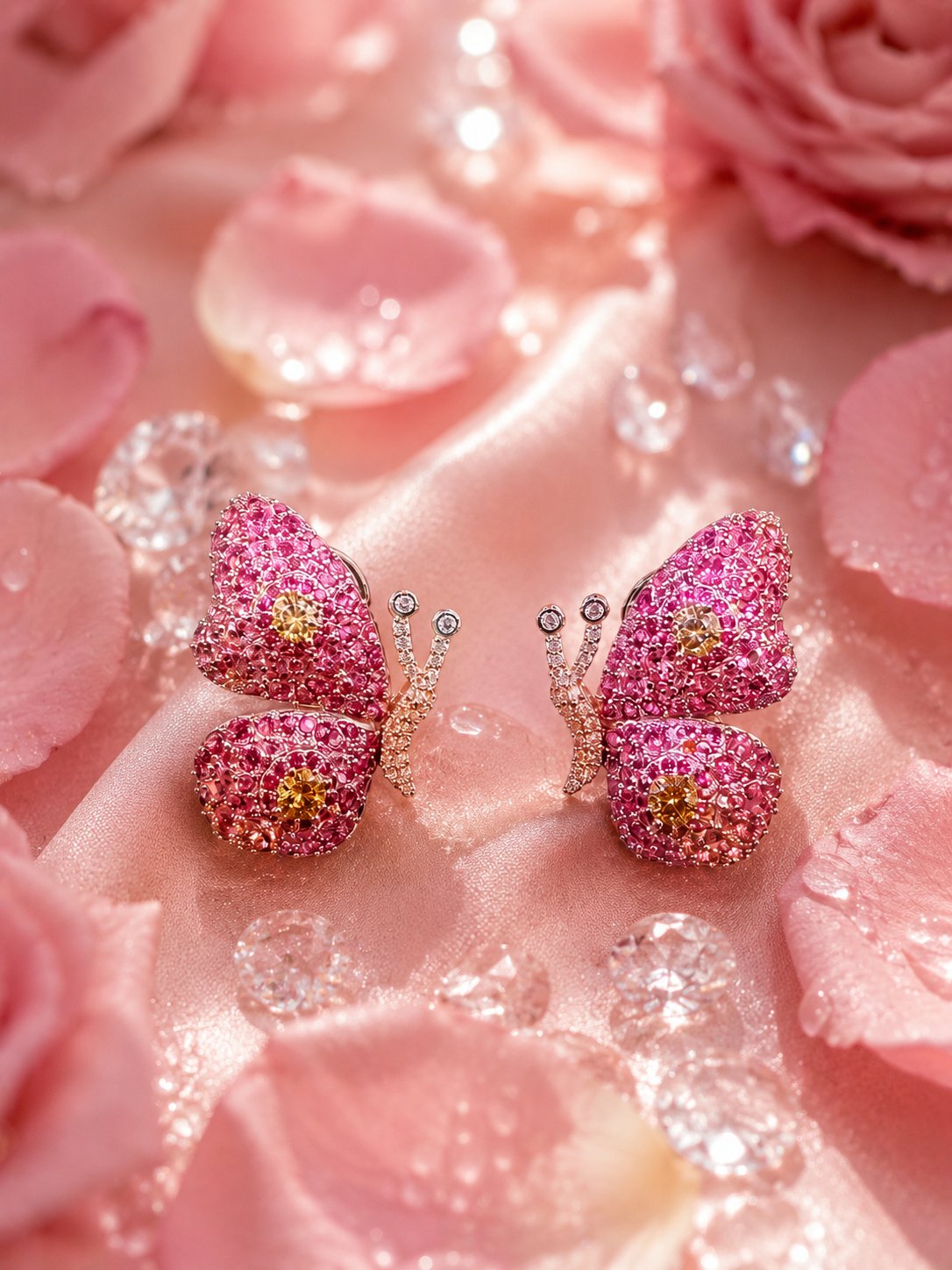 Pink Flutter Butterfly Stud Earrings