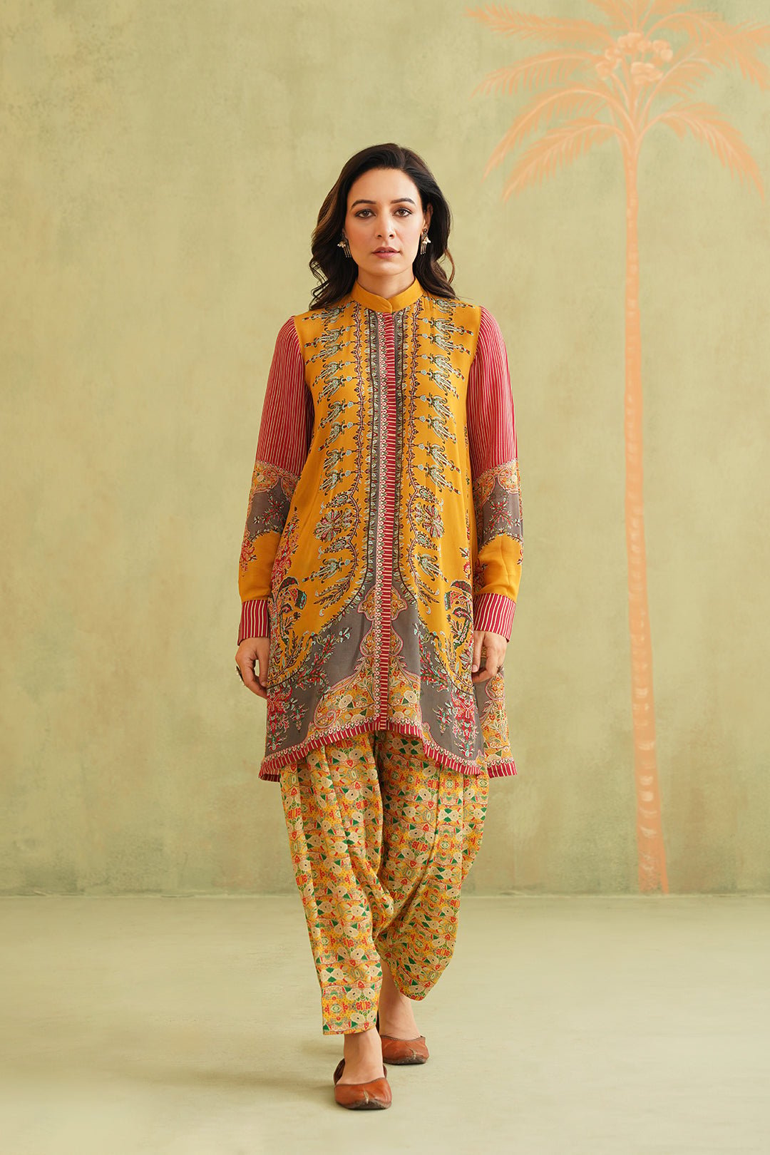 Yellow Printed Bemberg Crepe Kurta Co-ord Set