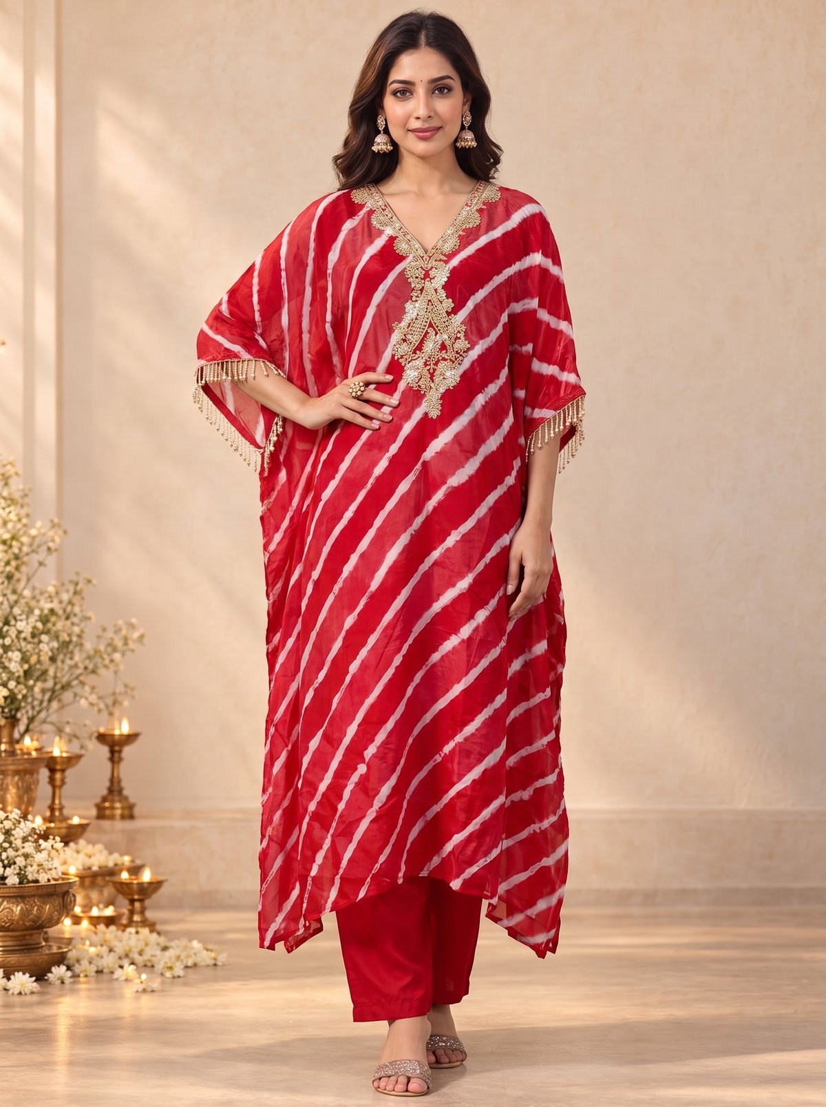 Embroidered Fabric Dabka & Thred Work Set In Red