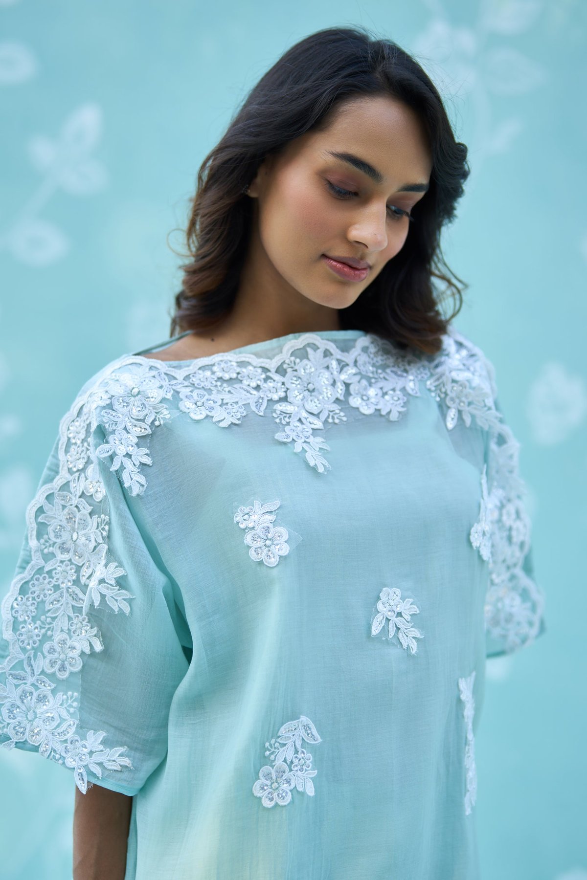 Mint Green Lace-Detail Tunic and Pants Co-ord Set