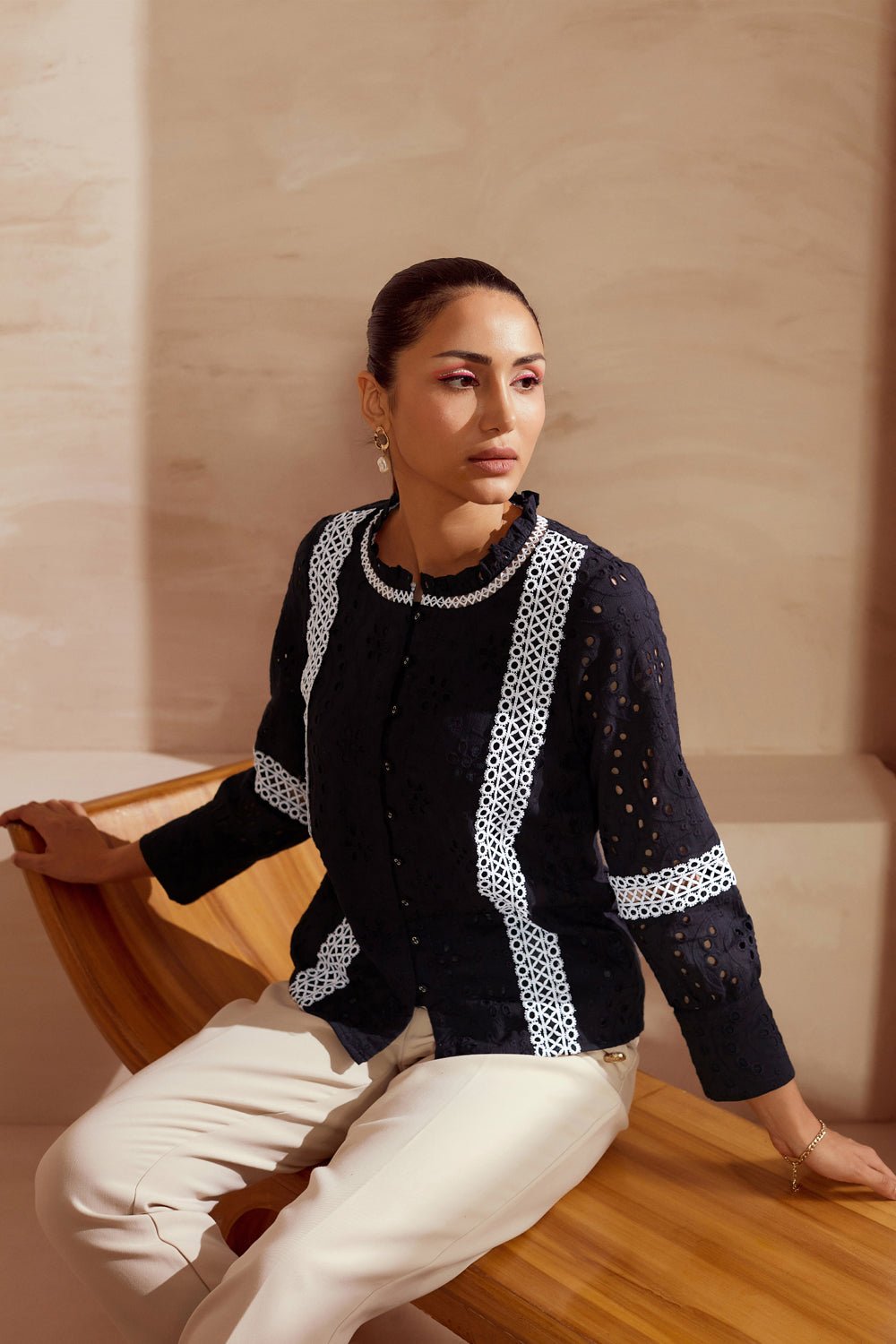 Lace Trimmed Broderie Blouse