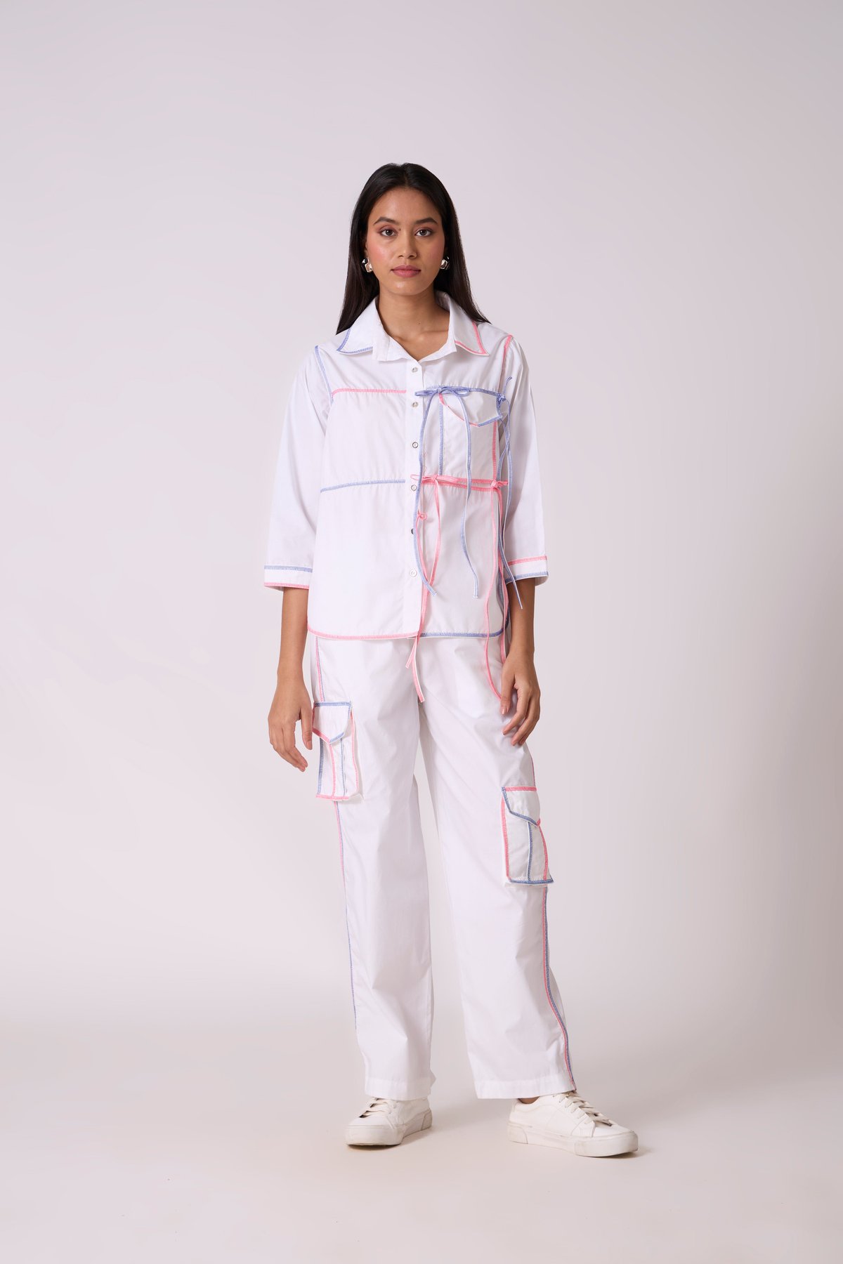Bright White Relaxed-Fit Shirt with Contrast Tape Detail