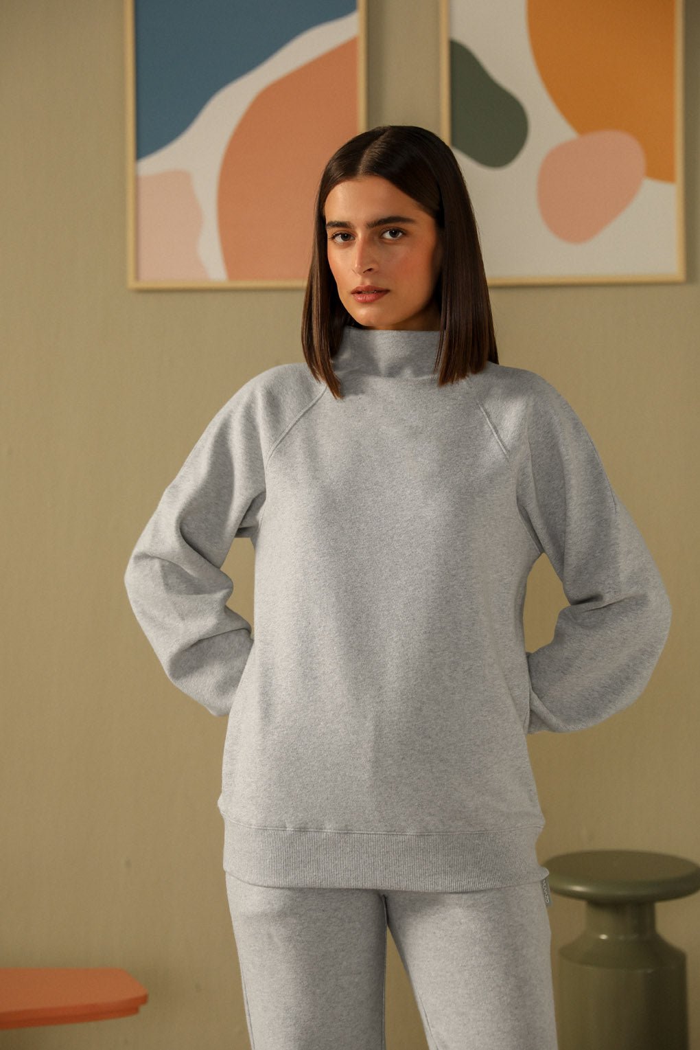 Grey Heather Fleece Sweatshirt and Pants Co-ord Set