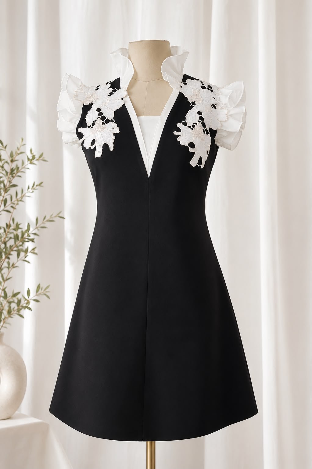 Noir Lace Ruffle Mini Dress