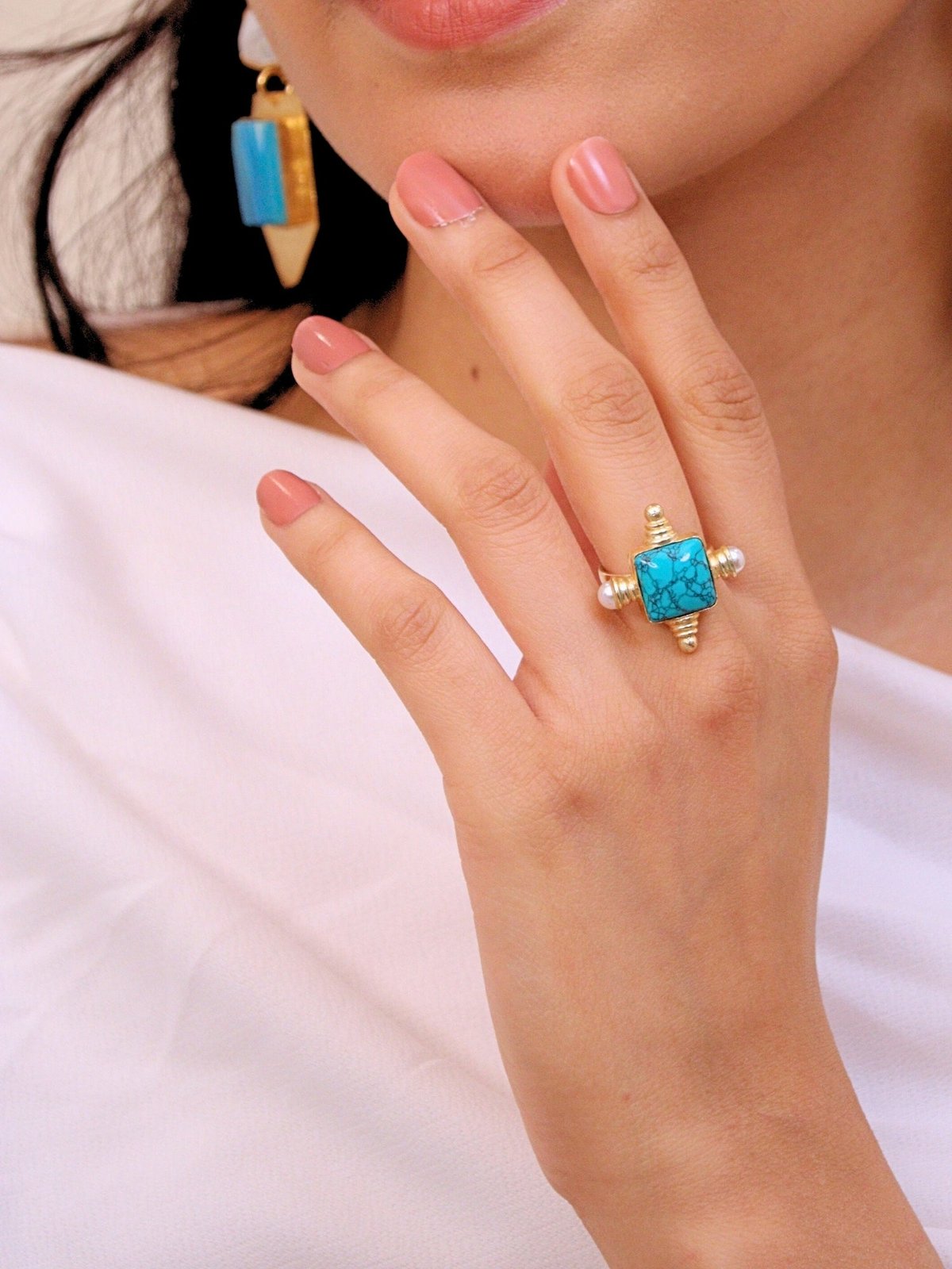 Parizad Turquoise Ring 18K Gold Plated