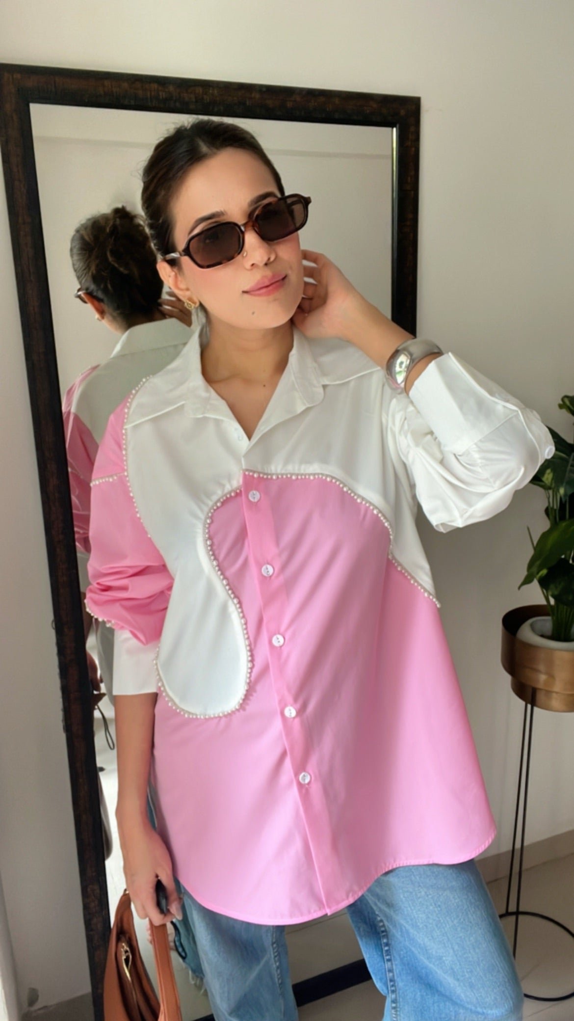 Pearl Detailed Dual Poplin Shirt