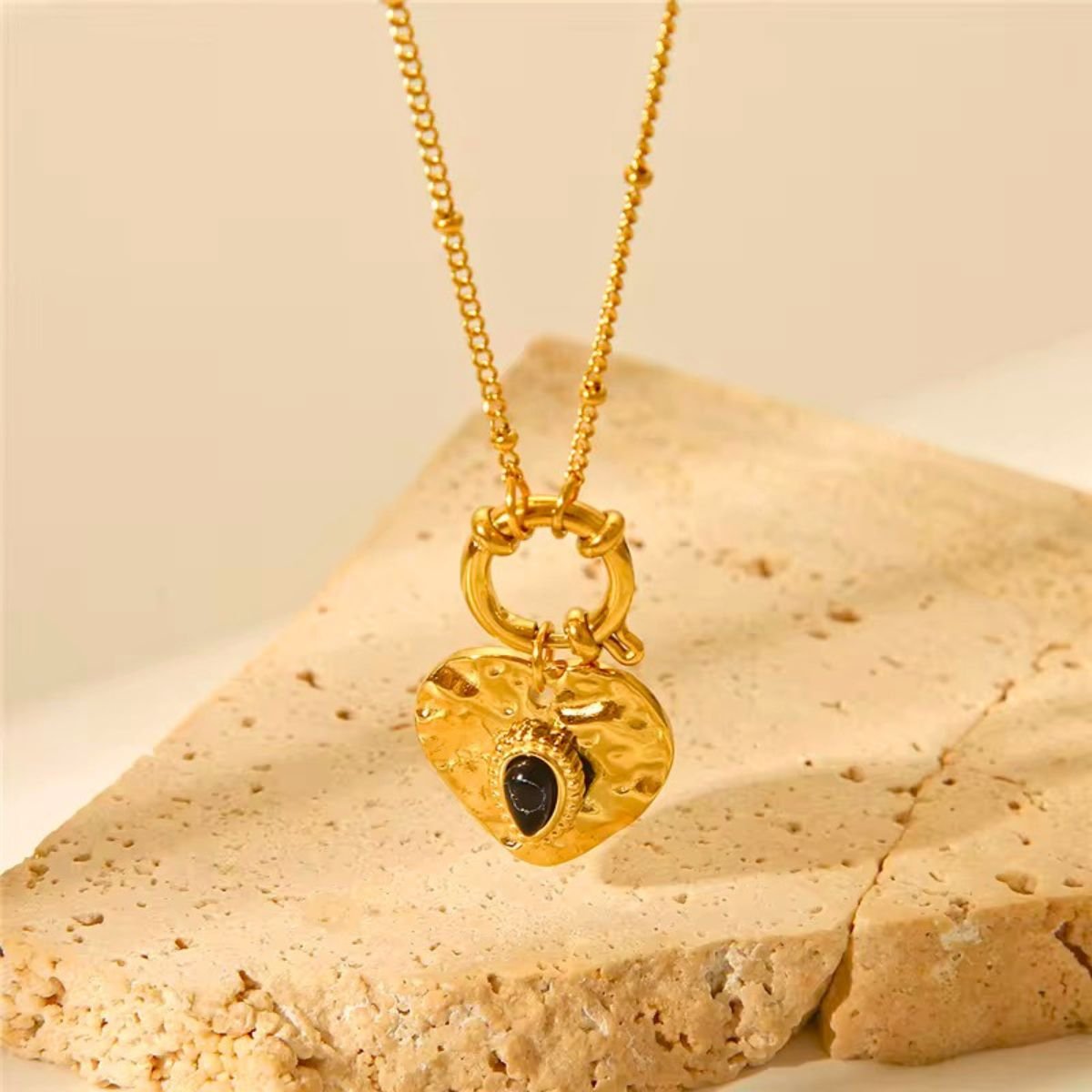 18K Gold Plated Hammered Heart Necklace, Rumi