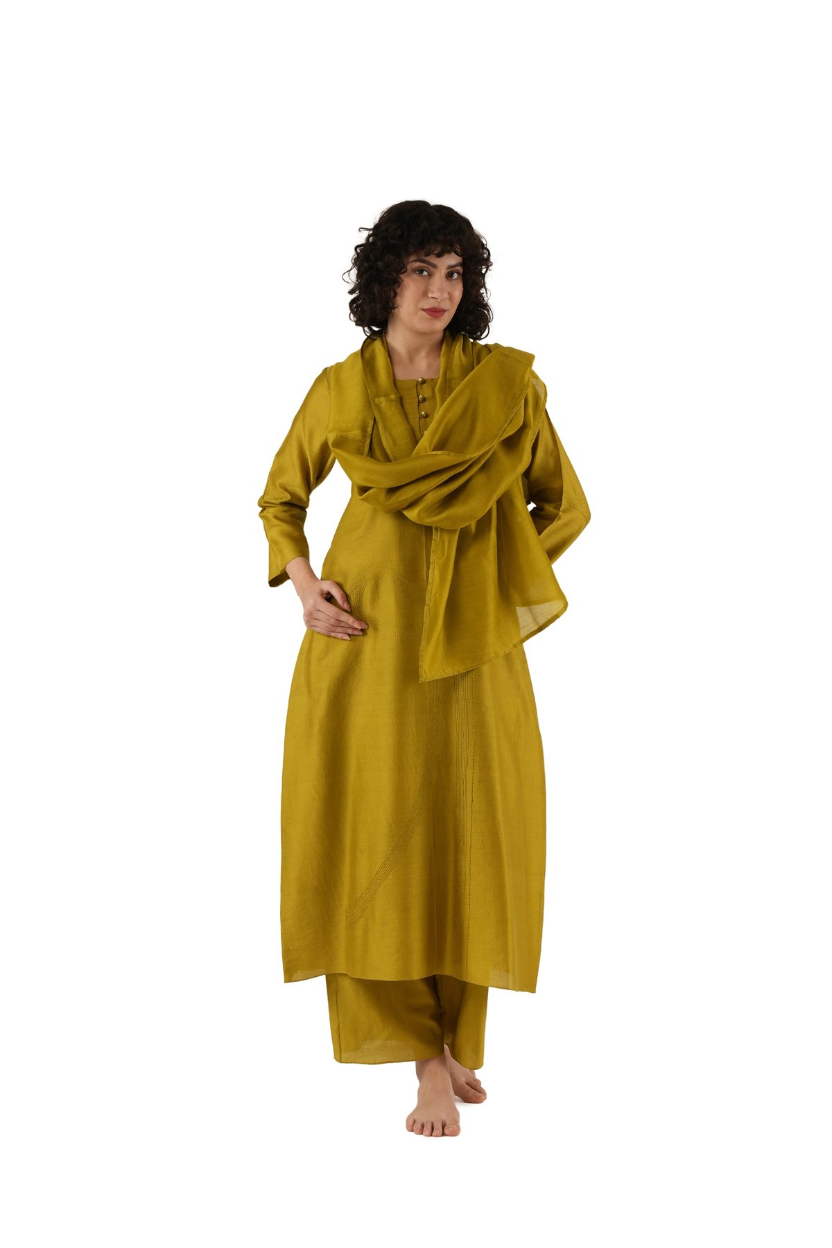 Olive Green Solid Straight Kurta Co-ord