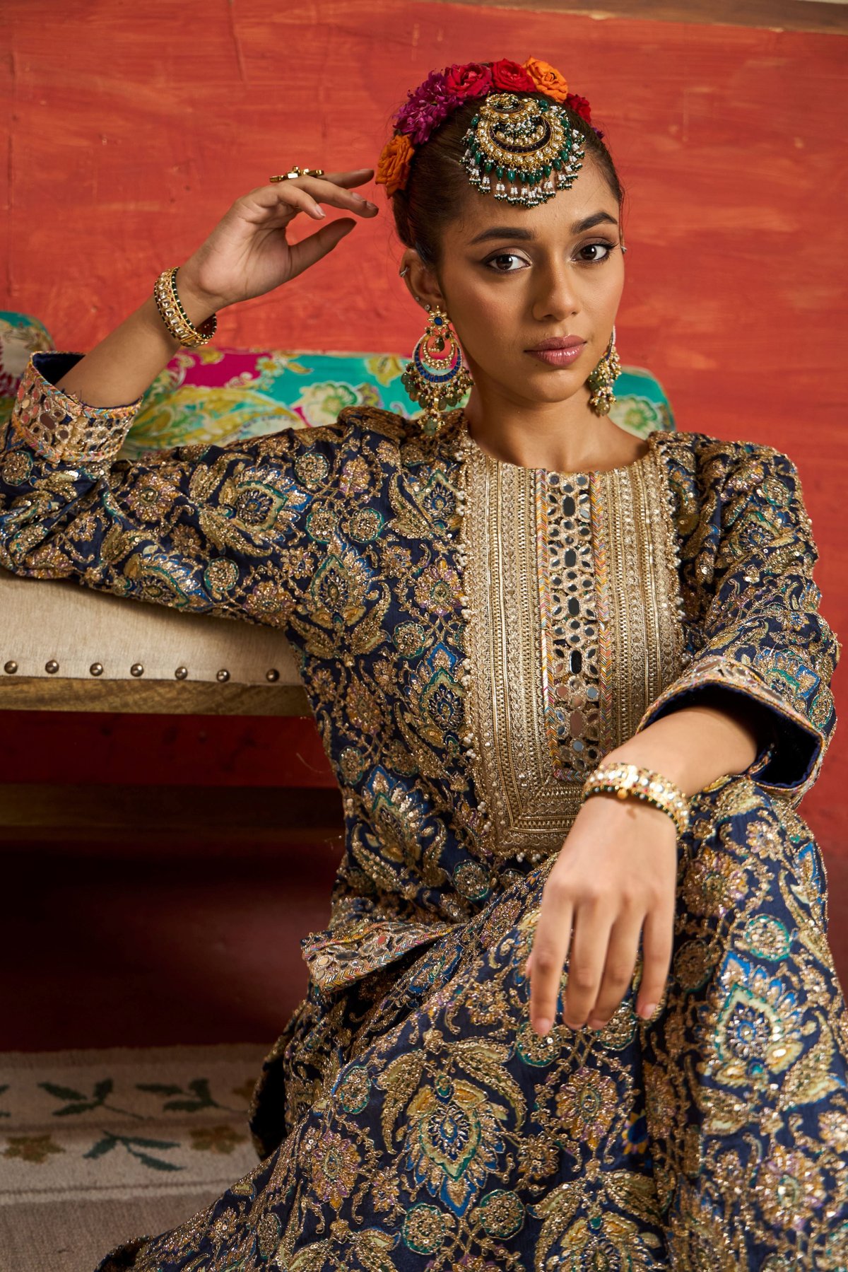 Ink Blue Paisley Embroidered Kurta and Sharara Set