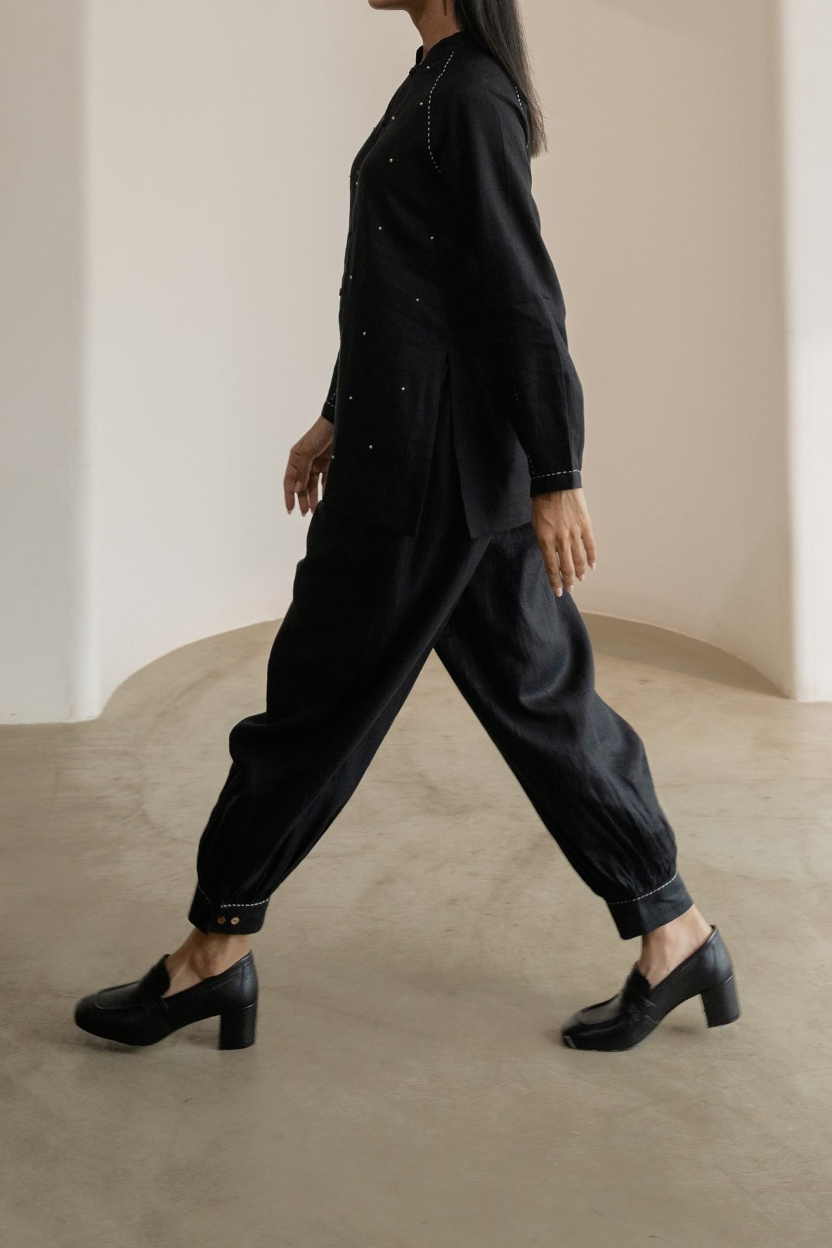 Black Organic Hemp Harem Pants with Elasticated Waist