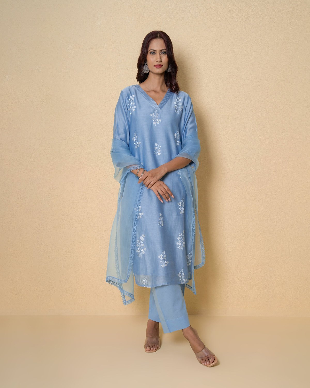 Moonlit Blue Embroidered Chanderi Suit Set