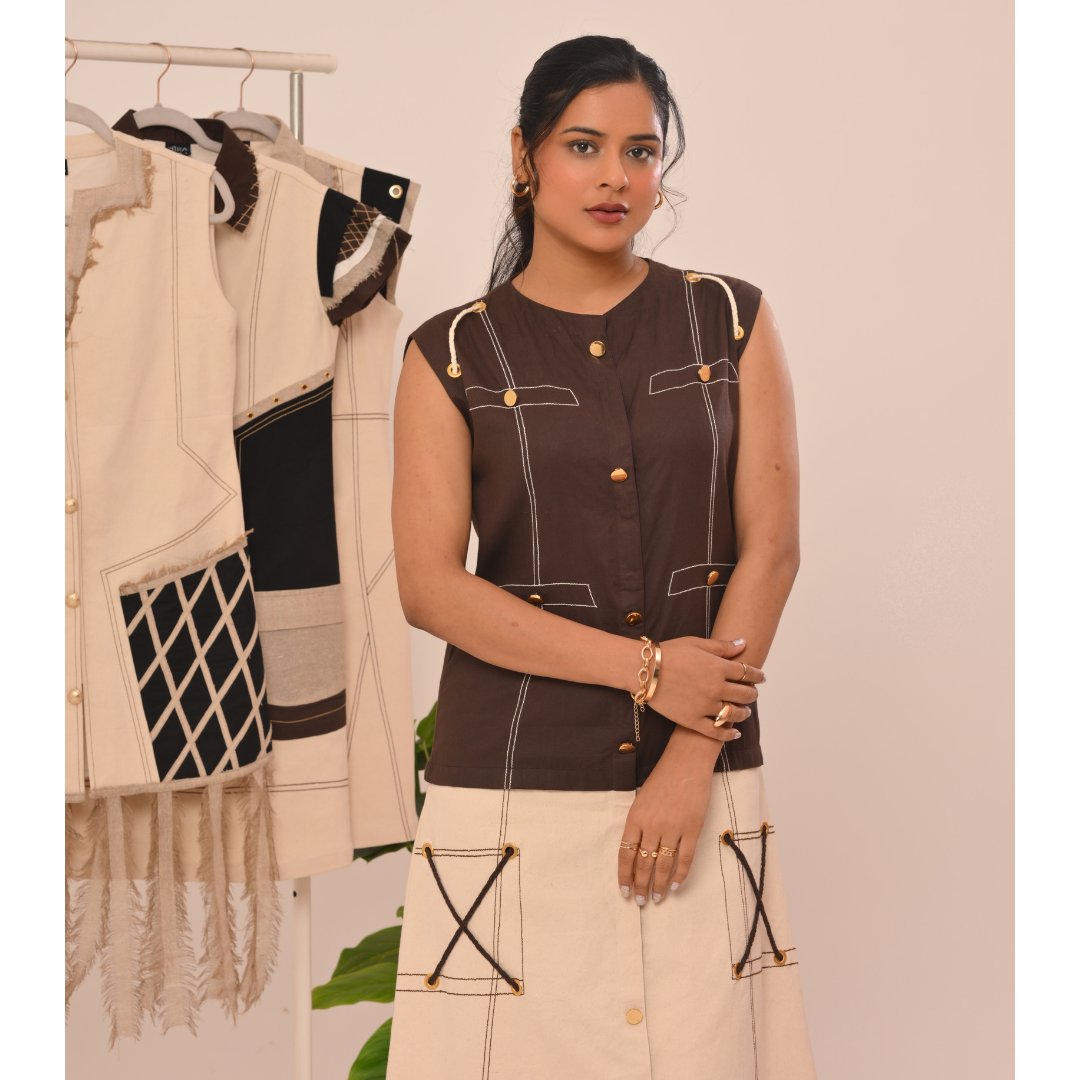 Cream Button Lace-Up Midi Dress